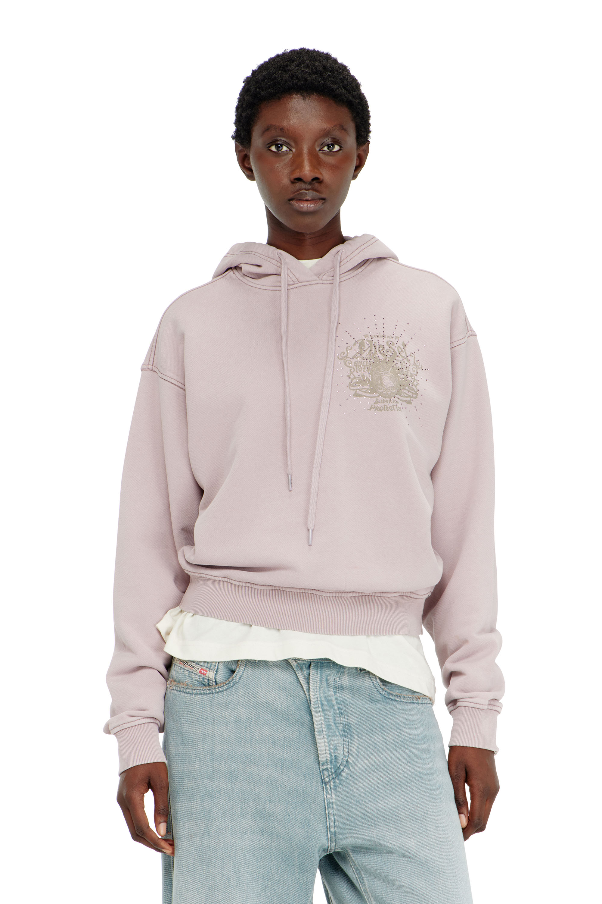 Diesel - F-PHOENY, Felpa con cappuccio con stampe e applicazioni di strass Donna in Viola - 3