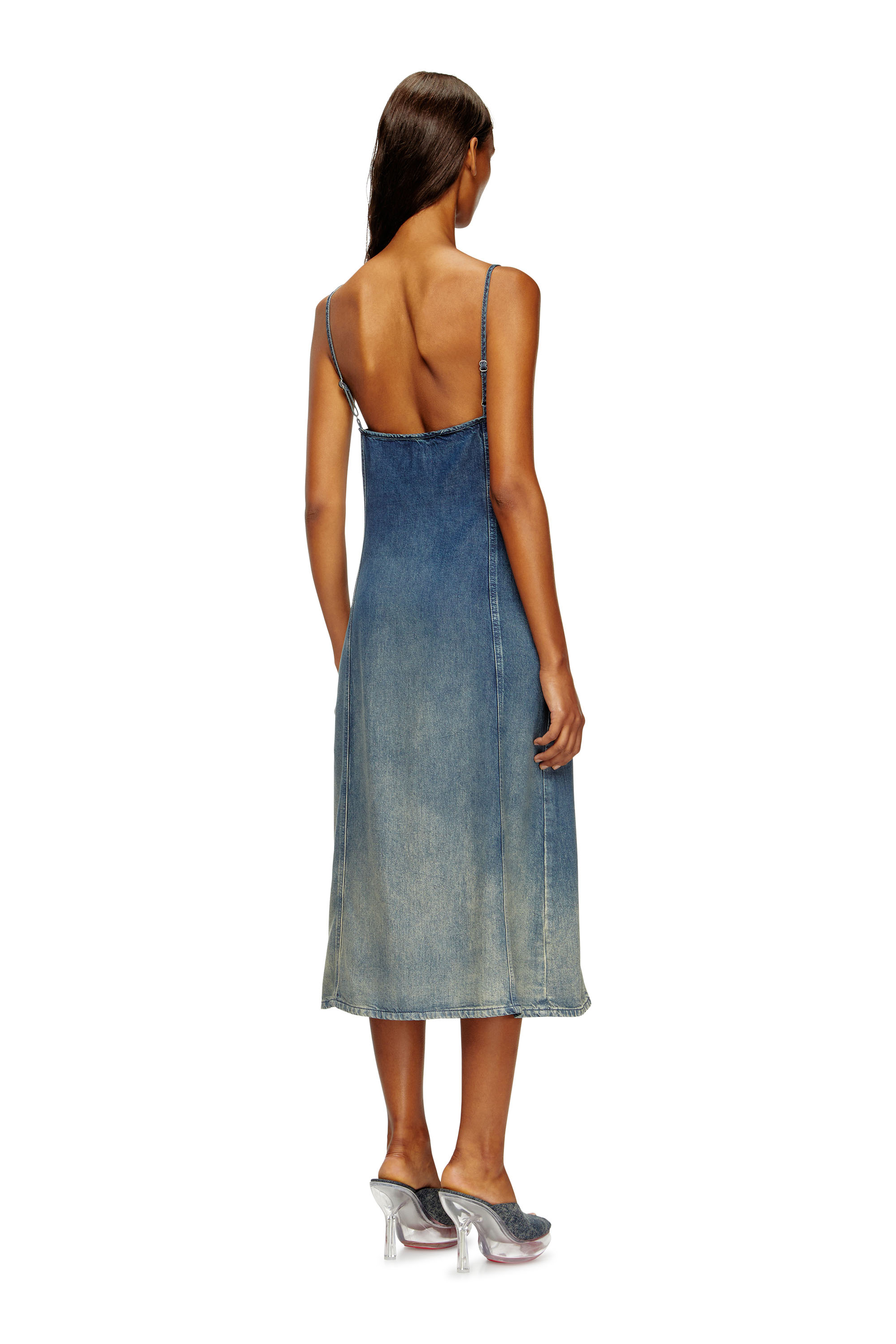 Diesel - DE-MELVI-S, Woman's Dress in fluid laser-worn denim in Medium blue - 4