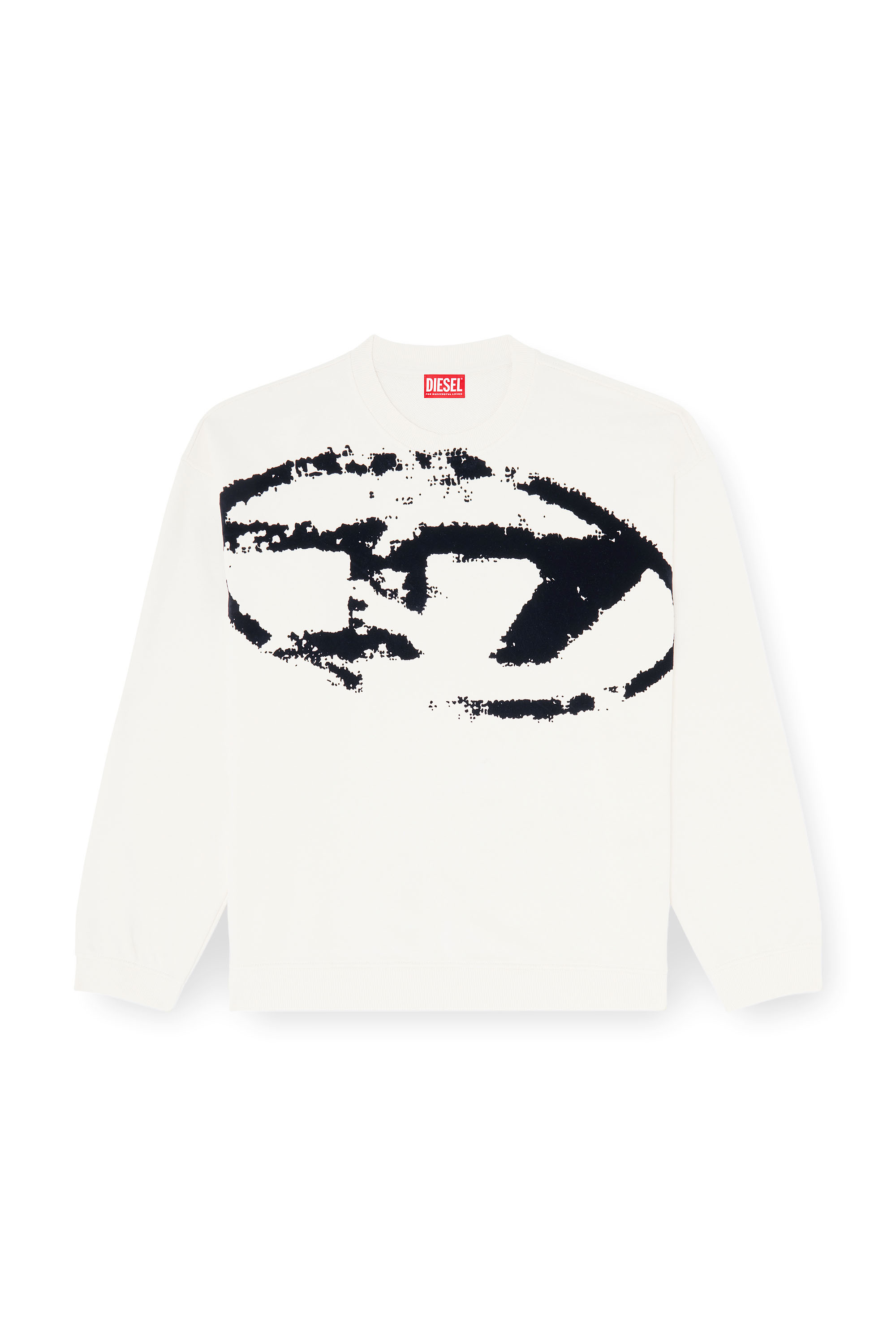 Diesel - S-BOXT-N5, Man's Cotton sweatshirt with flocked Oval D in Black/White - 3