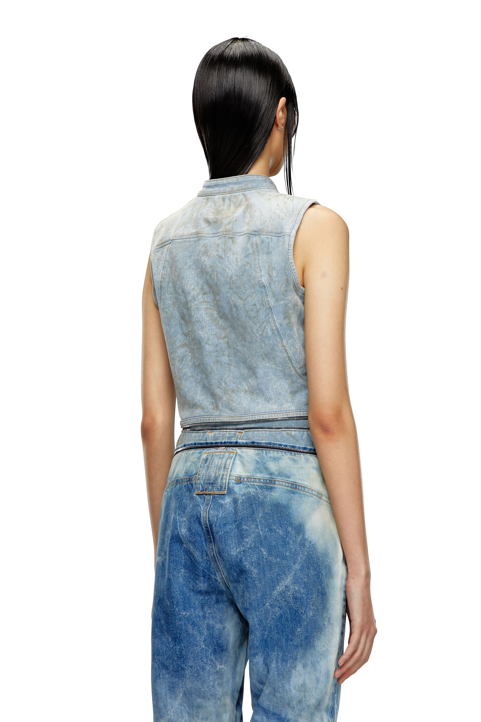 Diesel - DE-NATA-FSE, Top second-skin in denim con dettagli biker Donna in Blu - 4