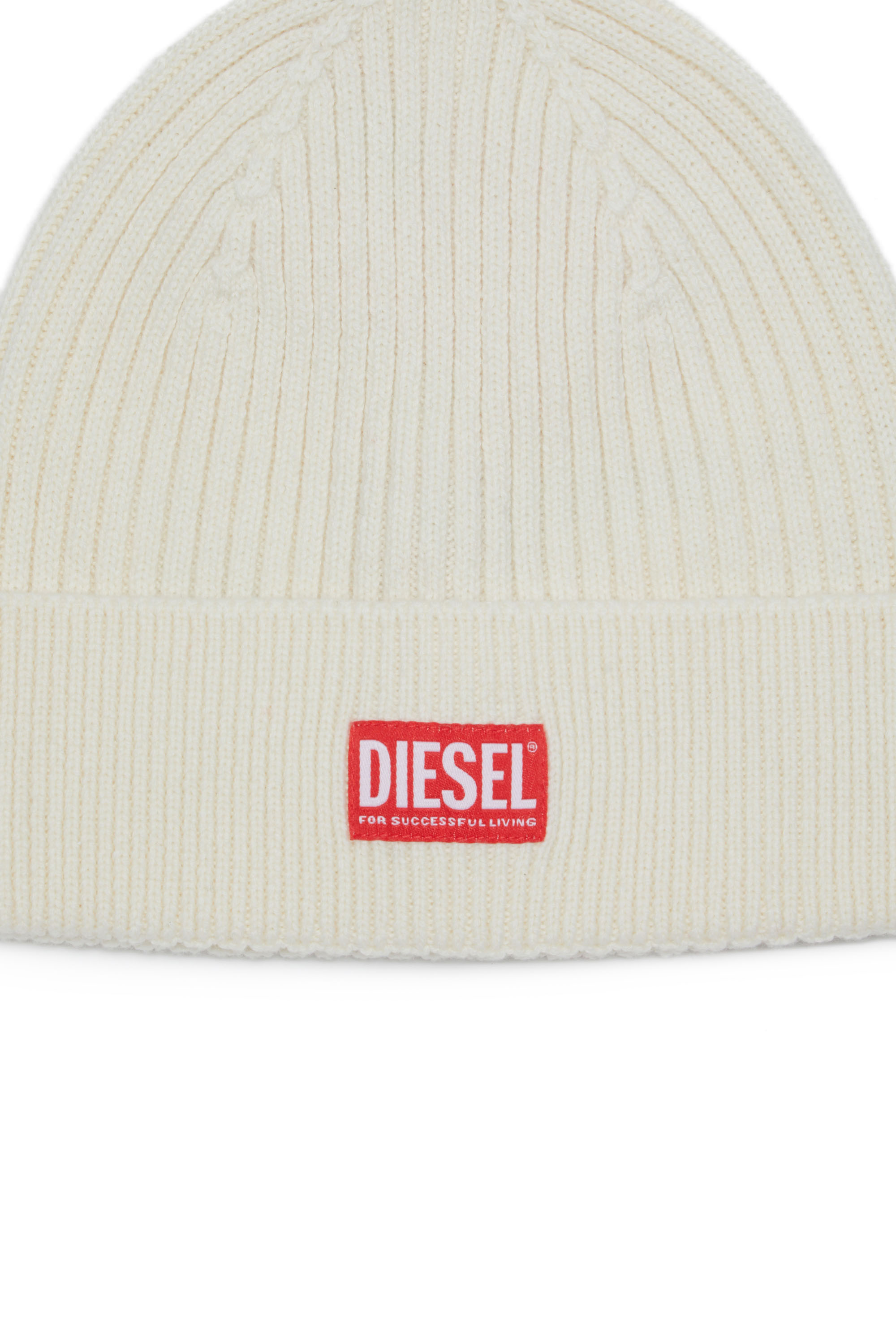 Diesel - K-CODER-H 2X2, Berretto a costine con patch con logo Unisex in Bianco - 3
