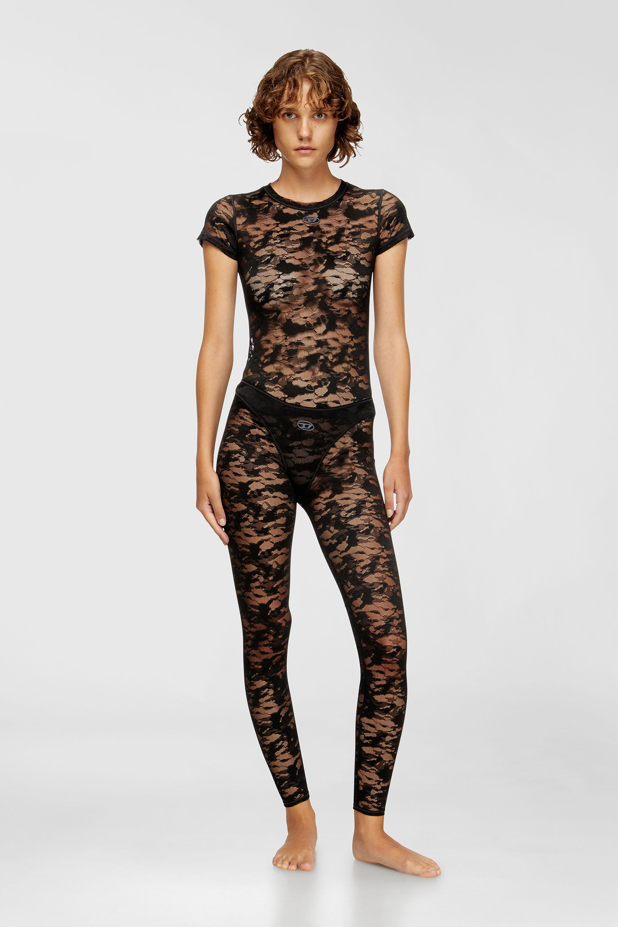 Diesel - KASIA-UTLT, T-shirt in pizzo camouflage Donna in Nero - 1