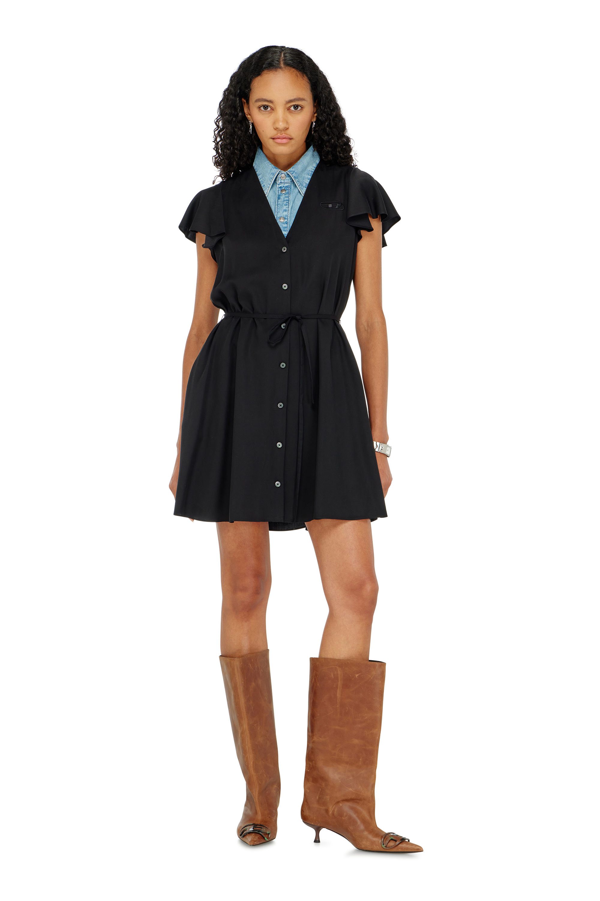 Diesel - D-AIKIRI, Abito in cupro con scollo a V e bottoni frontali Donna in Nero - 3