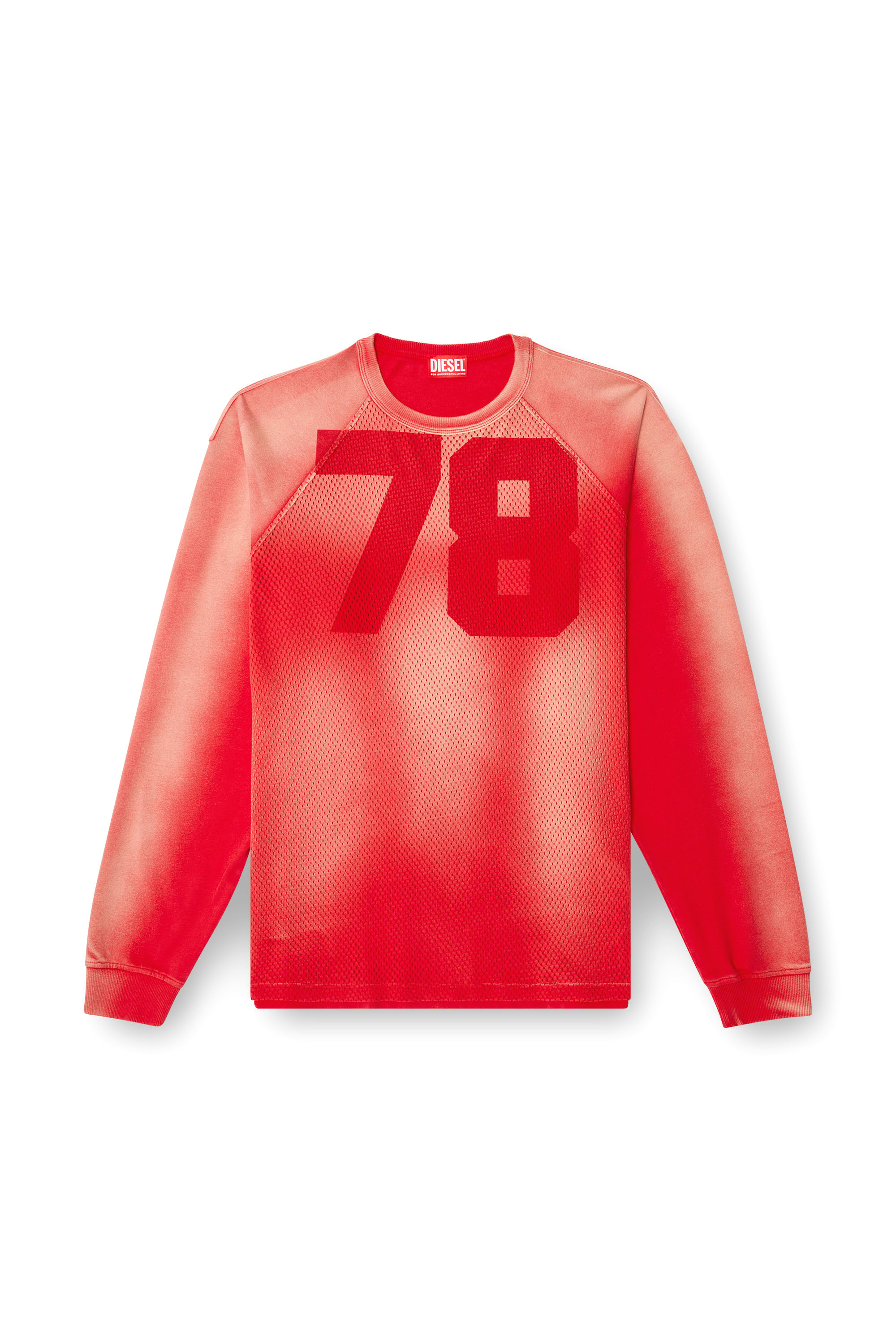 Diesel - T-ROXTER-LS-MESH, T-shirt a maniche lunghe con pannello in rete Uomo in Rosso - 3