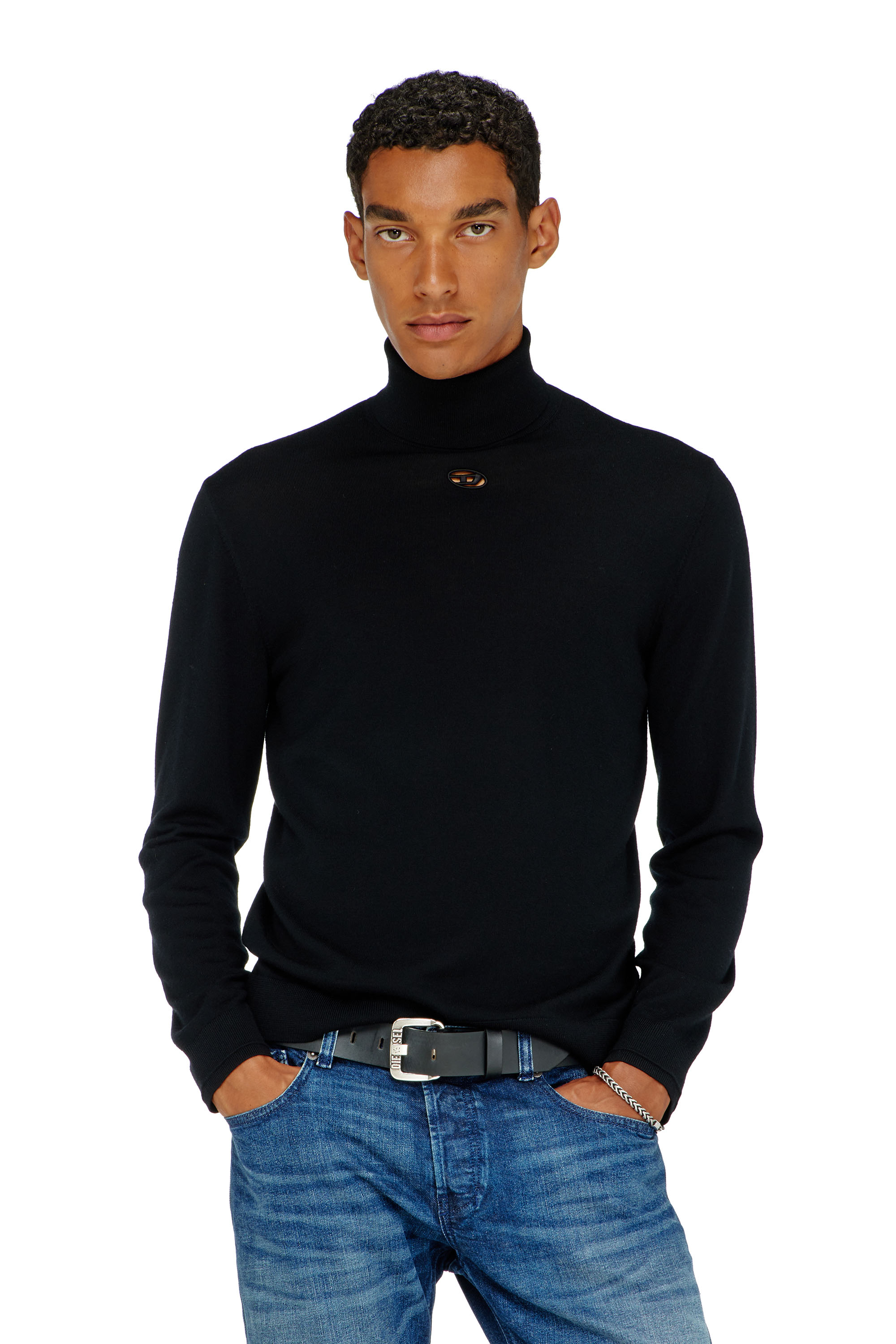 Diesel - K-VARTA, Dolcevita in lana con logo cut-out Uomo in Nero - 1