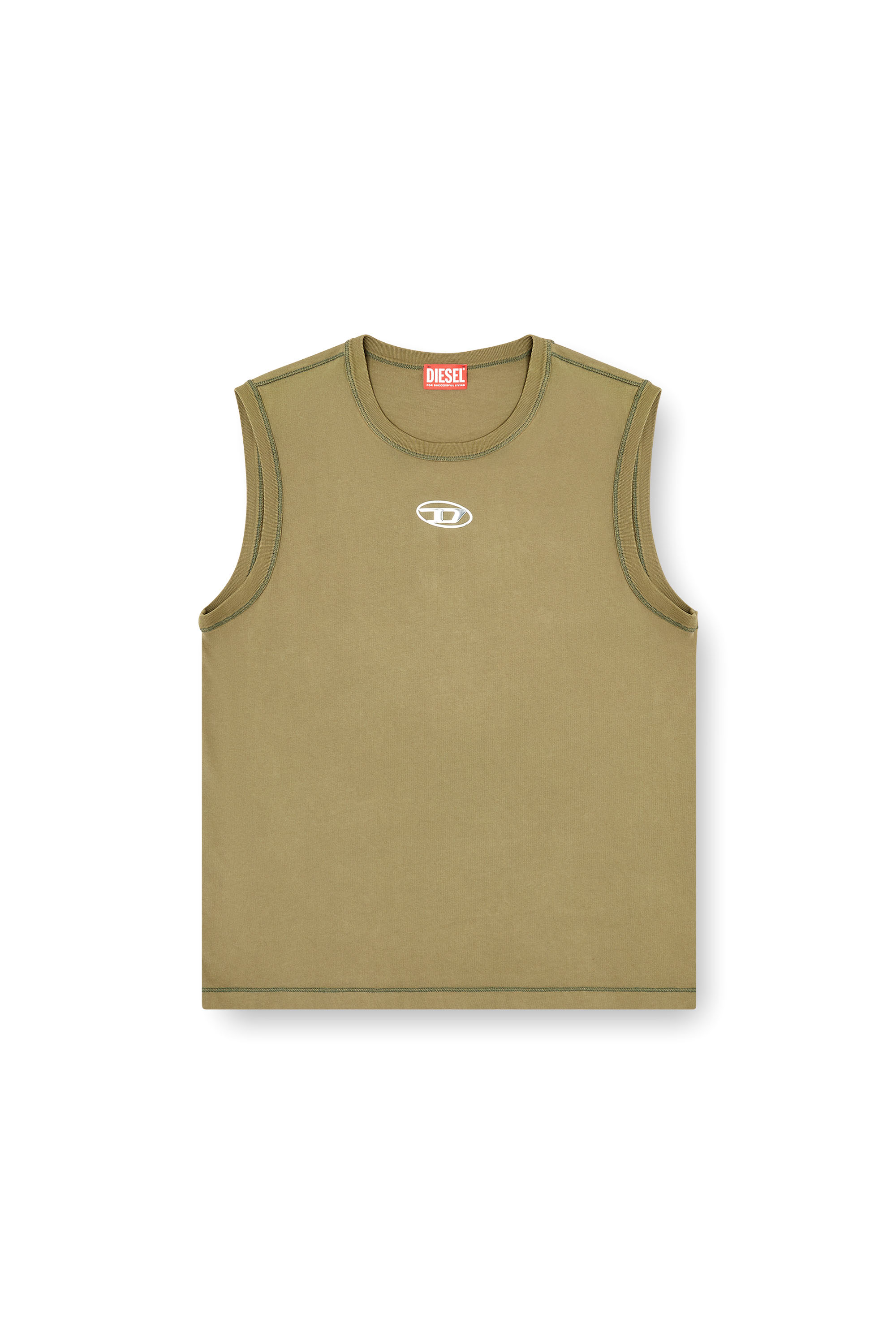 Diesel - T-BISCO-IOD, Top in cotone senza maniche con Oval D metallizzata Uomo in Verde - 3