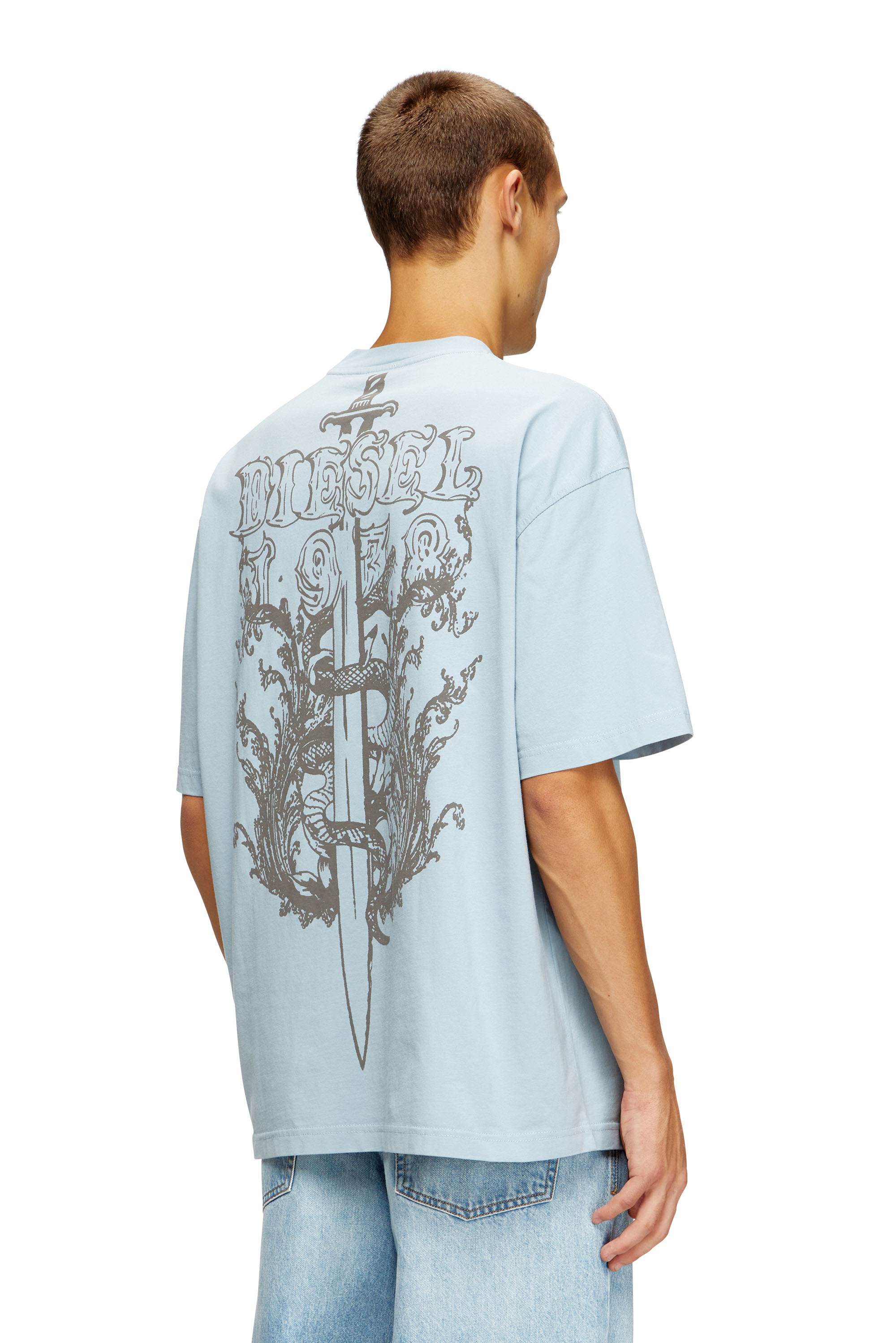 Diesel - T-BOGGY-T5, T-shirt loose con stampa grafica e logo Uomo in Blu - 1
