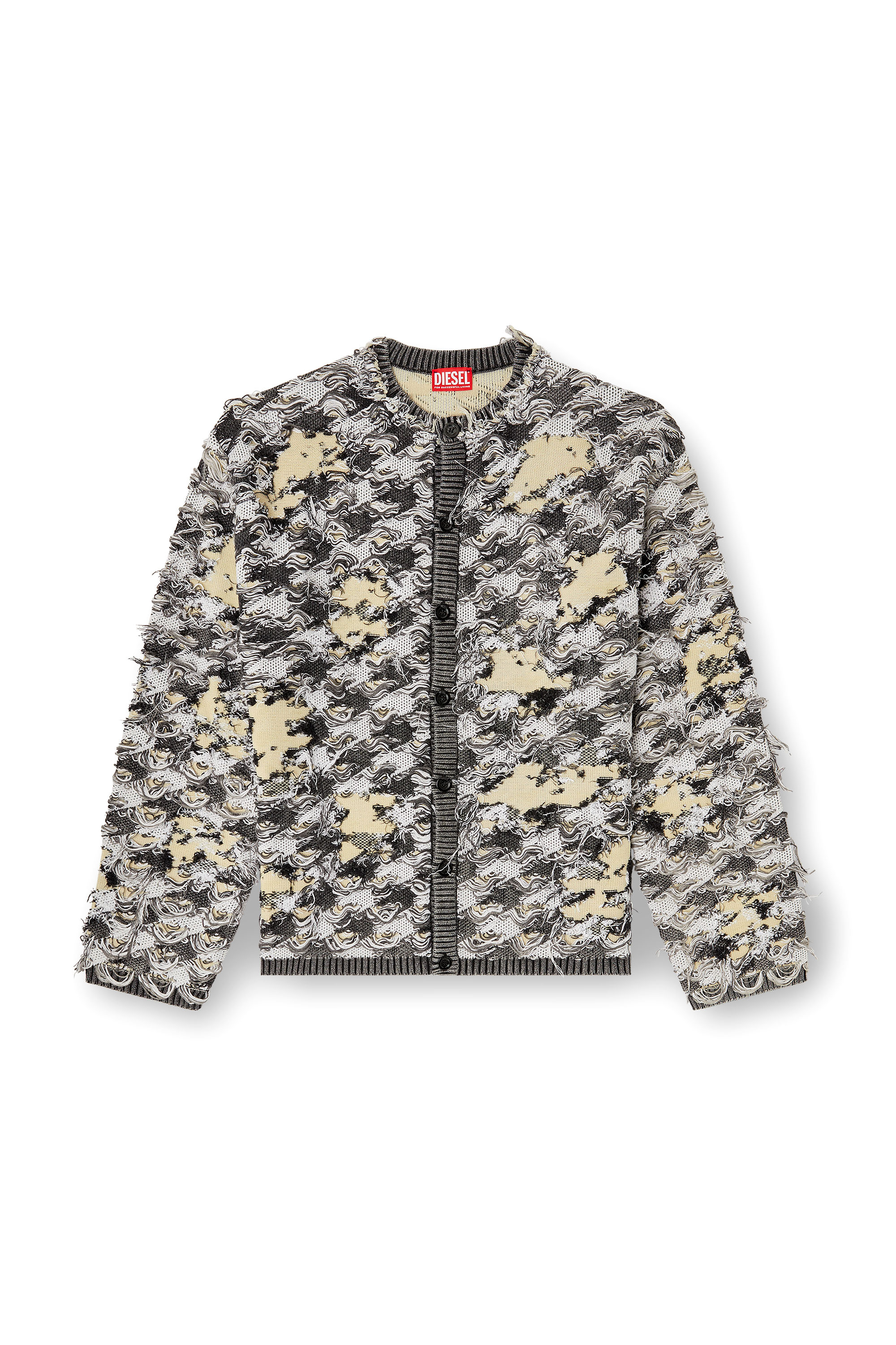 Diesel - K-VALBOR, Cardigan in jaquard dévoré con motivo a quadri Uomo in Multicolor - 3