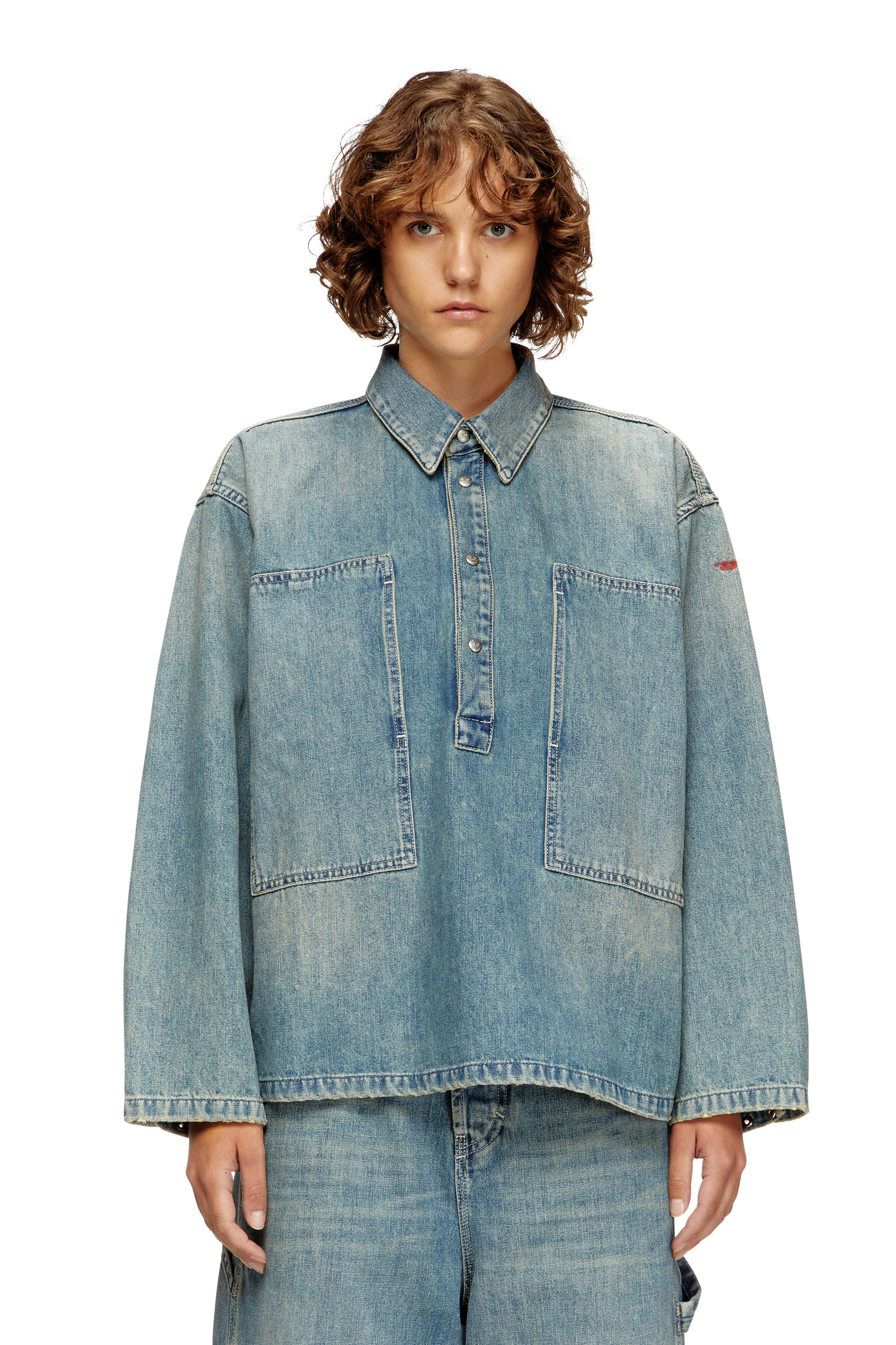Diesel - DE-PRISS, Top Henley in denim utility Donna in Blu - 3