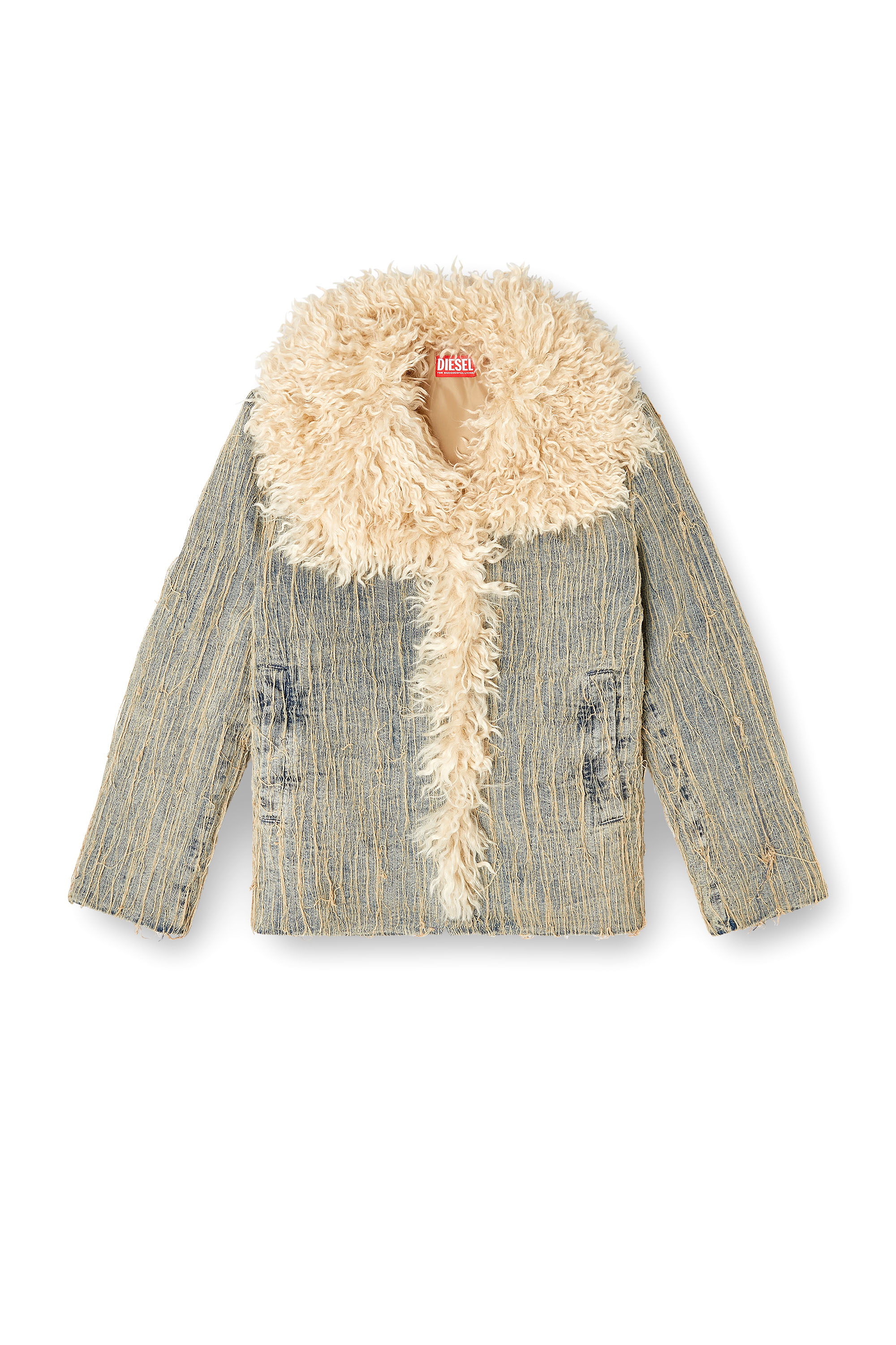Diesel - DE-ACONIC-S, Giacca in denim jacquard e fili fluttuanti Donna in Blu - 3