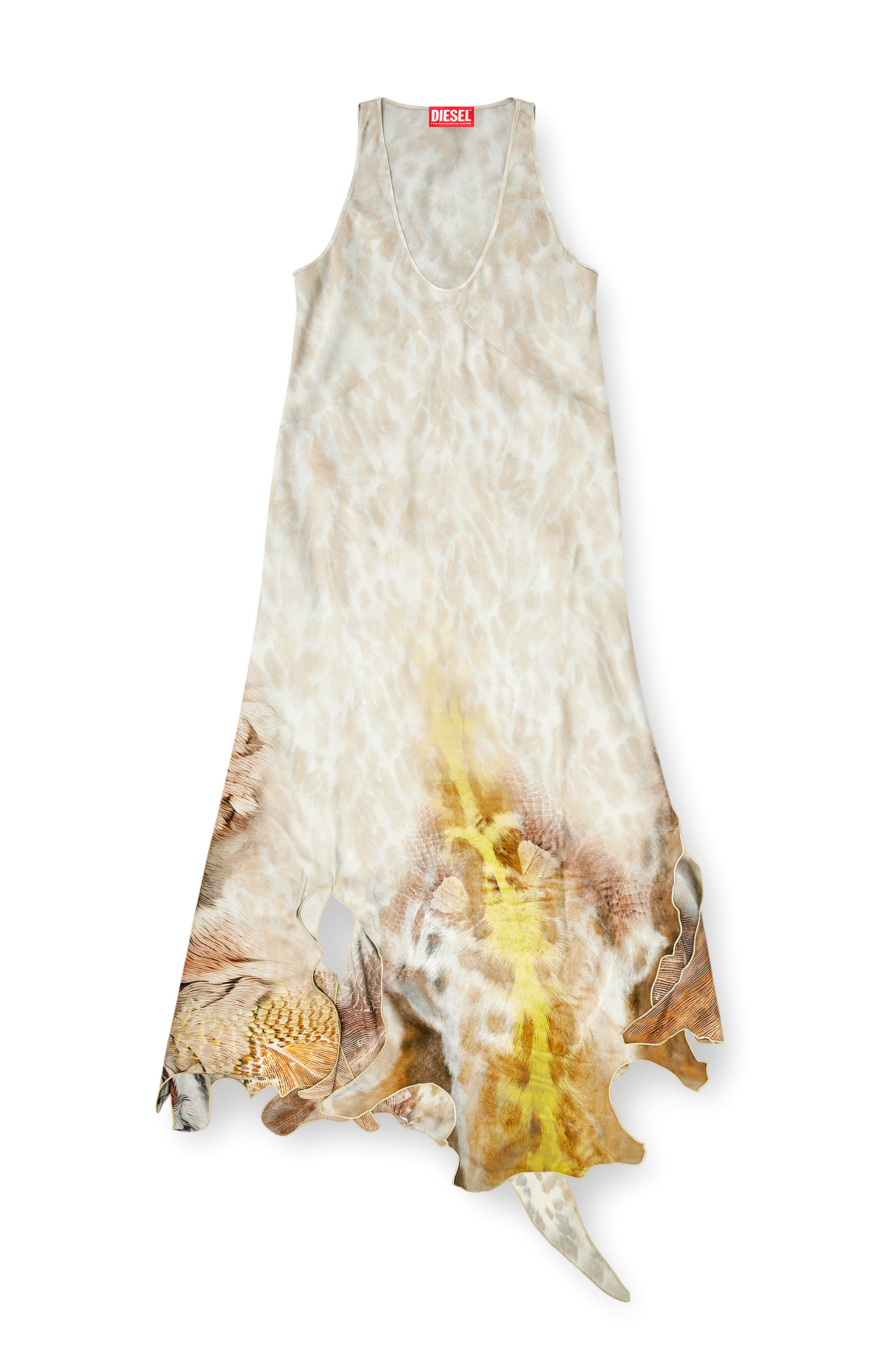 Diesel - D-IKARA, Abito lungo in raso con orlo irregolare Donna in Beige - 1