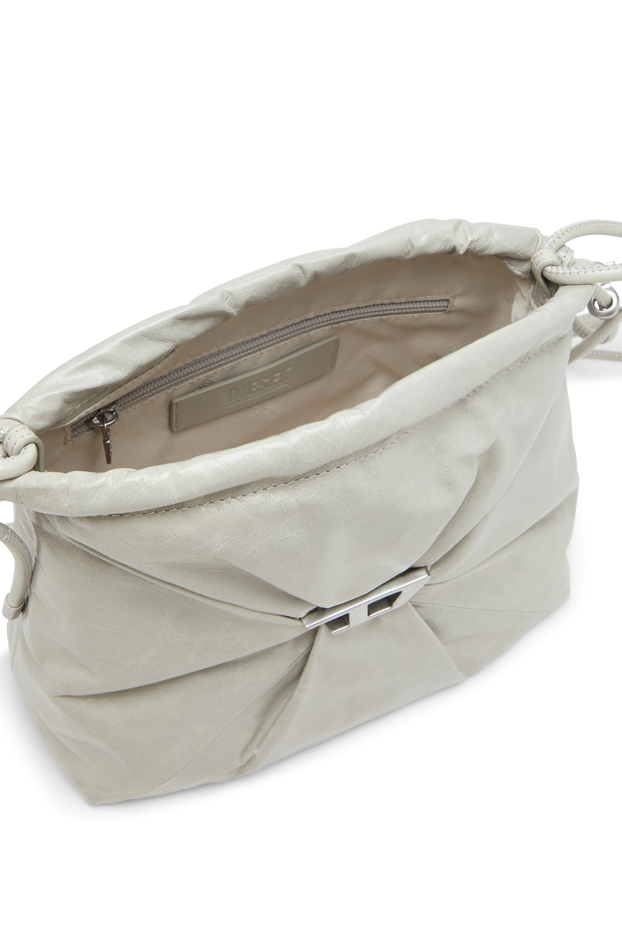 Diesel - SCRUNCH-D BUCKET, Scrunch-D-Borsa bucket in pelle lucida stropicciata Donna in Bianco - 4