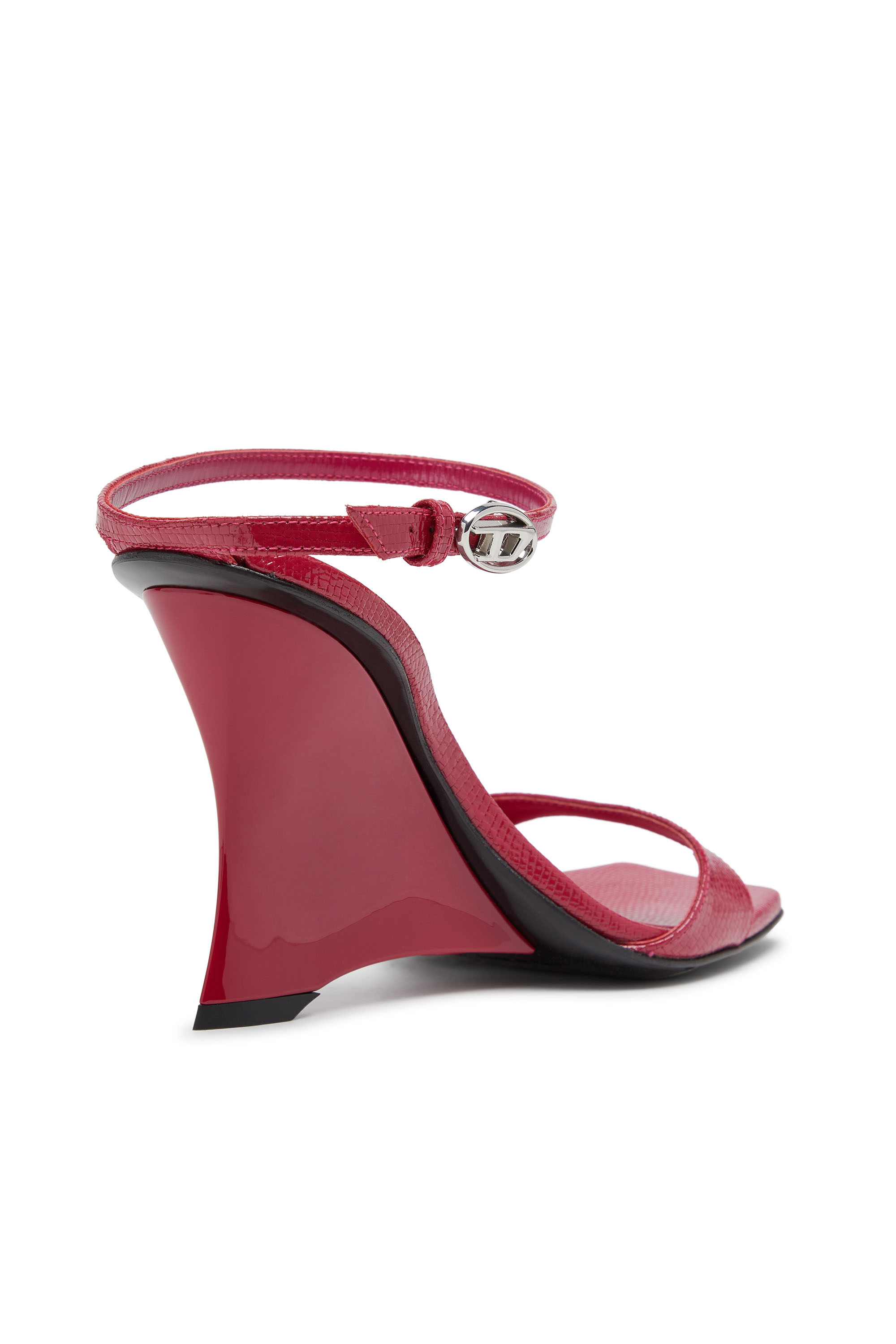 Diesel - D-AMBER SANDAL WEDGE, D-Amber-Sandali a zeppa in pelle effetto lucertola Donna in Rosa - 4