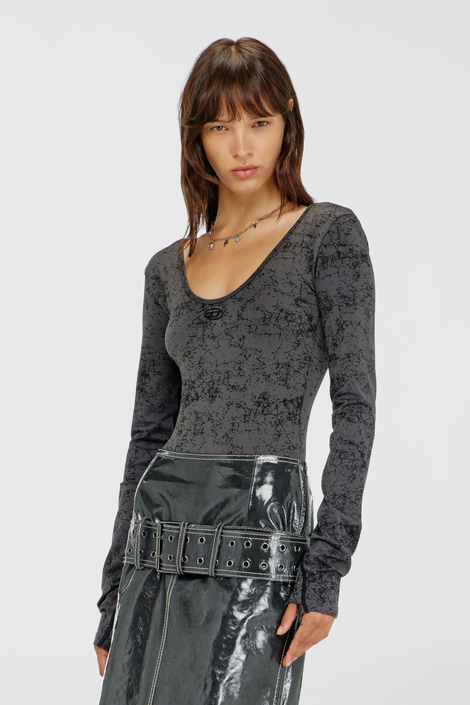 Diesel - IONNA-UTLT, Body con schiena scoperta e stampa utility Donna in Nero - 5