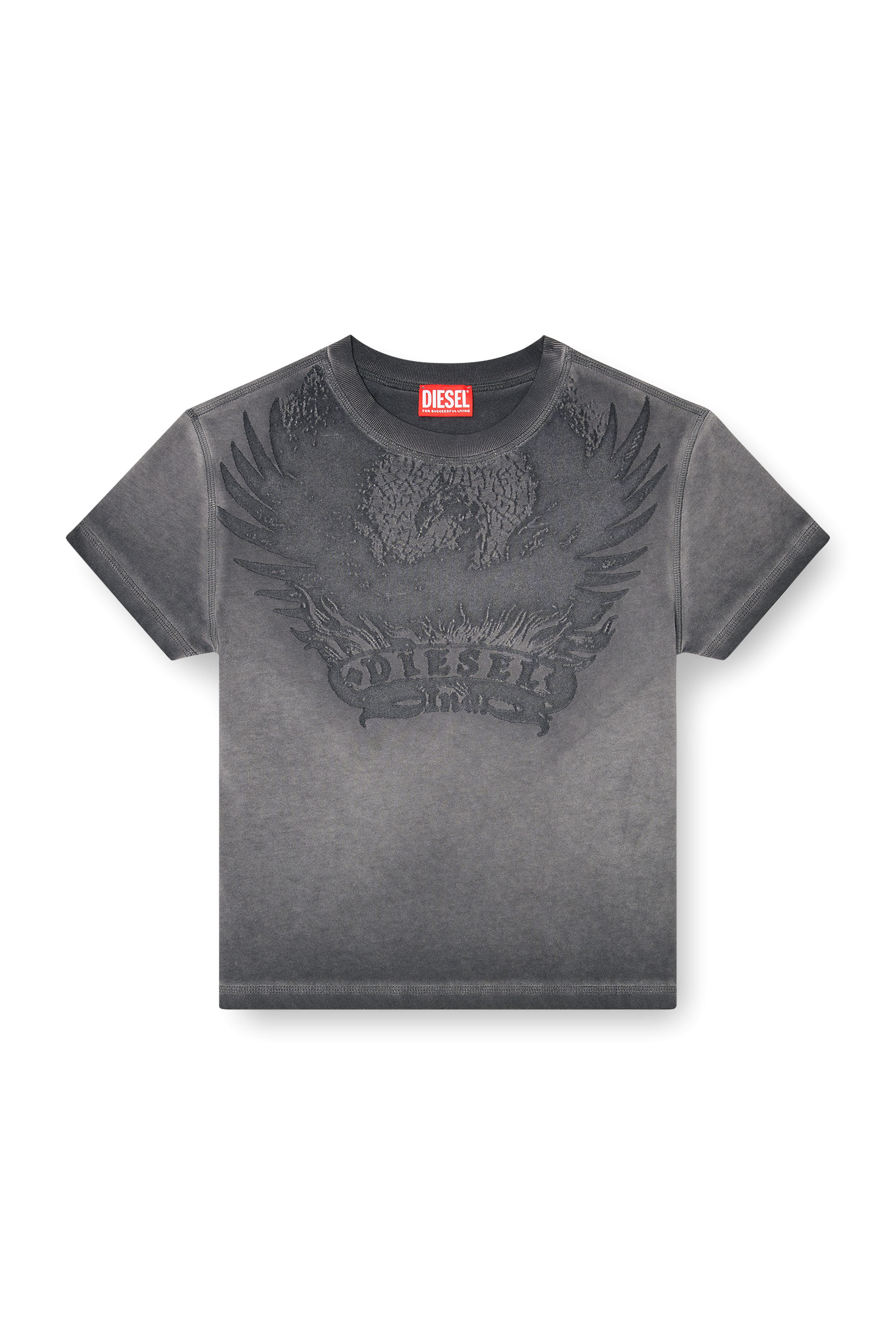 Diesel - T-ILA-AA7, T-shirt slim con d&eacute;vor&eacute; Phoenix Donna in Grigio - 3