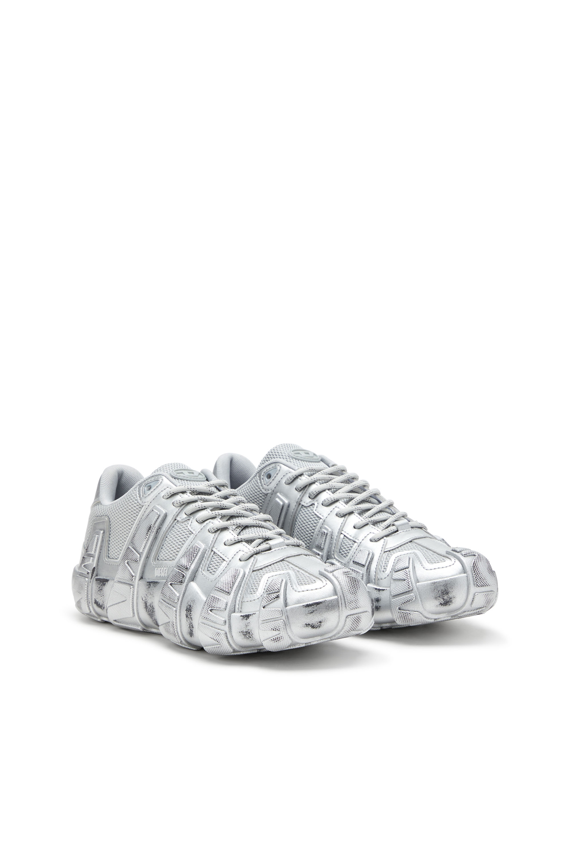 Diesel - S-D-GRIFFE LOW, D-Griffe-Sneaker metallizzate in rete e PU Uomo in Argento - 2