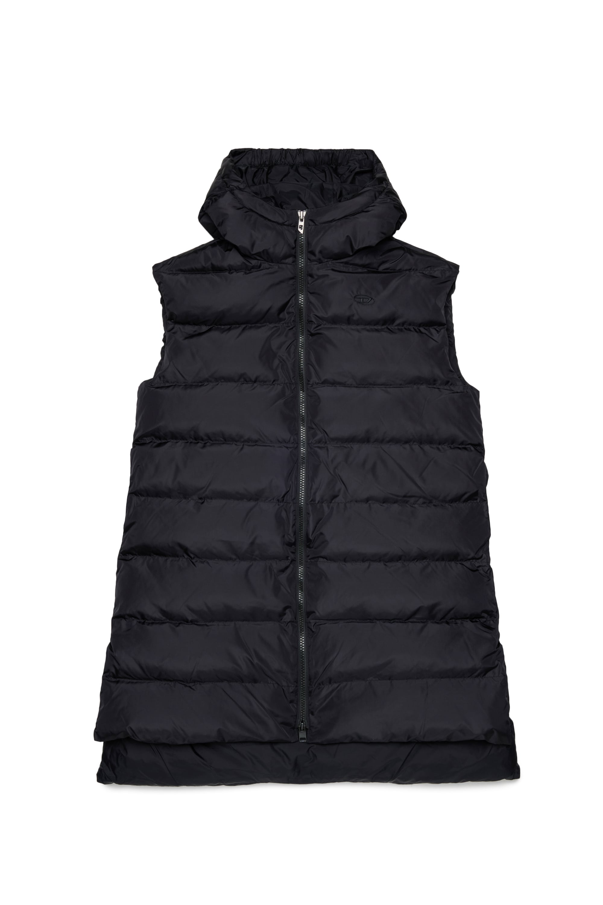 Diesel - JFENNY, Gilet imbottito longline con cappuccio Donna in Nero - 1