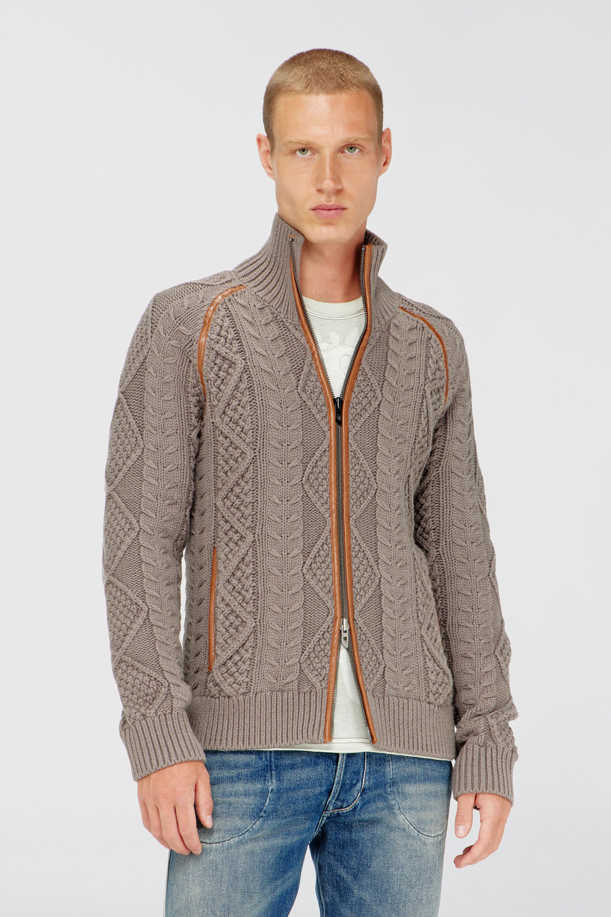 Diesel - K-INOKI, Cardigan con zip effetto maglia intrecciata Uomo in Grigio - 1