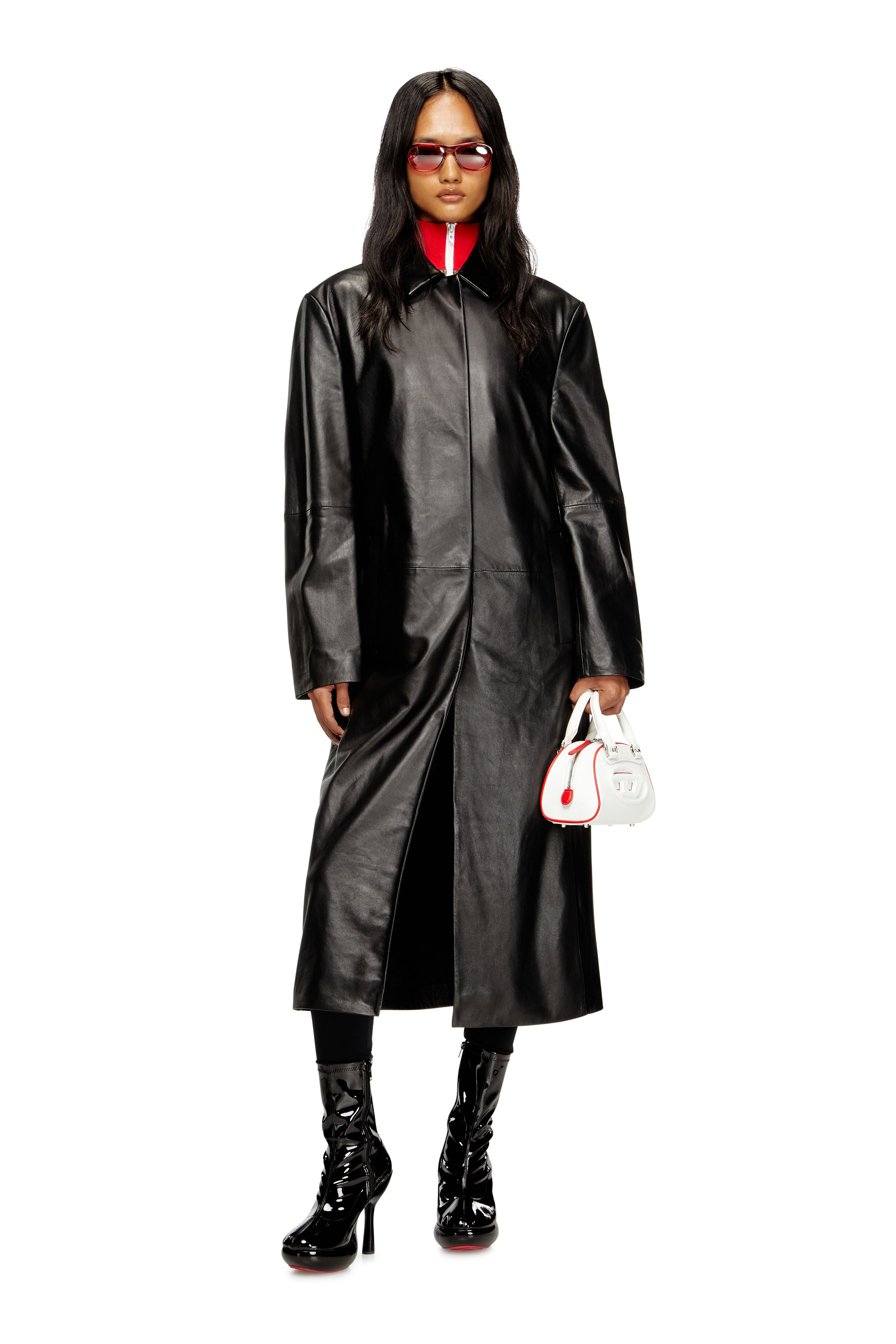 Diesel - L-ANCELOT, Cappotto lungo in pelle imbottito Donna in Nero - 2
