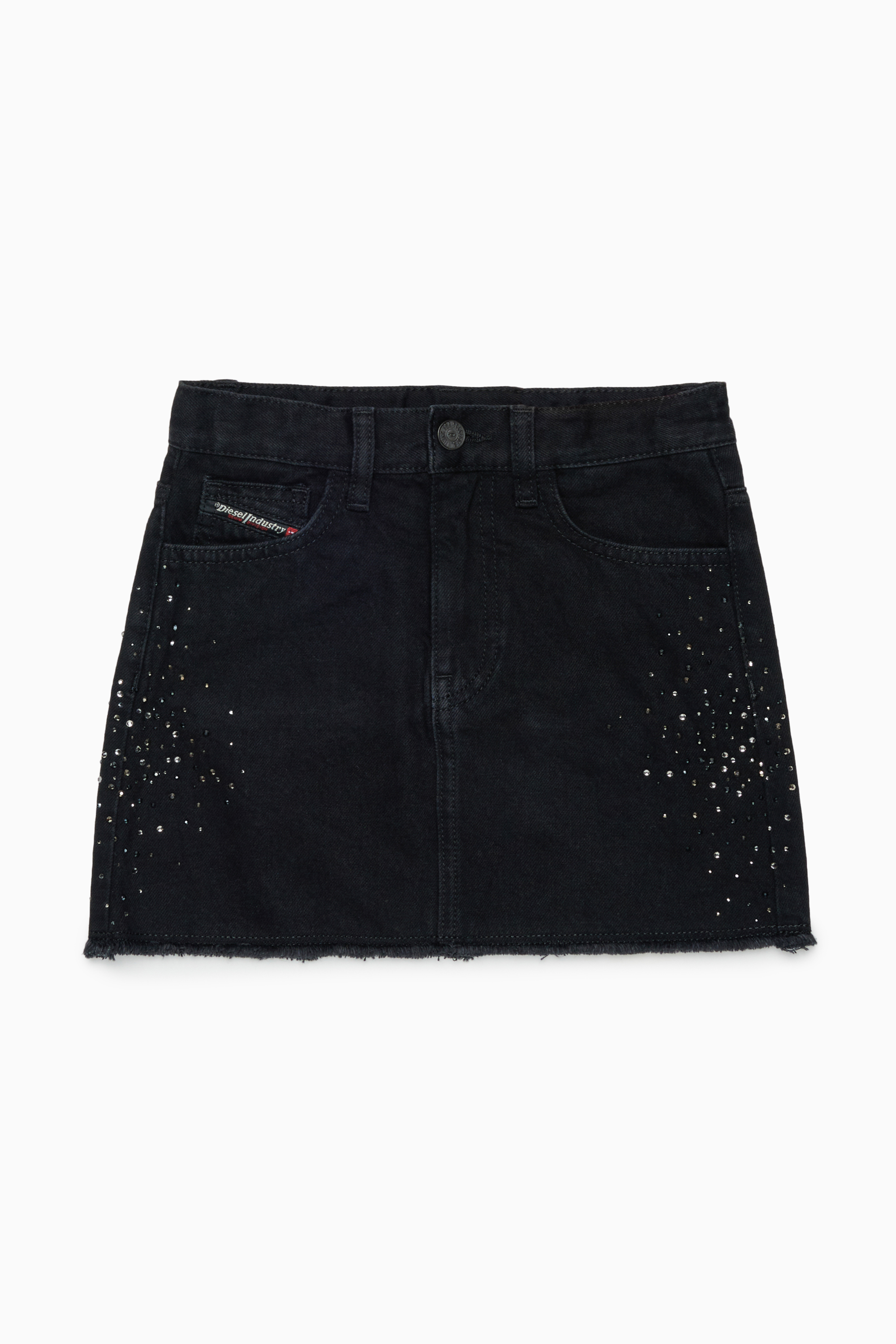 Diesel - GIANNA-SP, Minigonna in denim a taglio vivo con strass Donna in Nero - 1