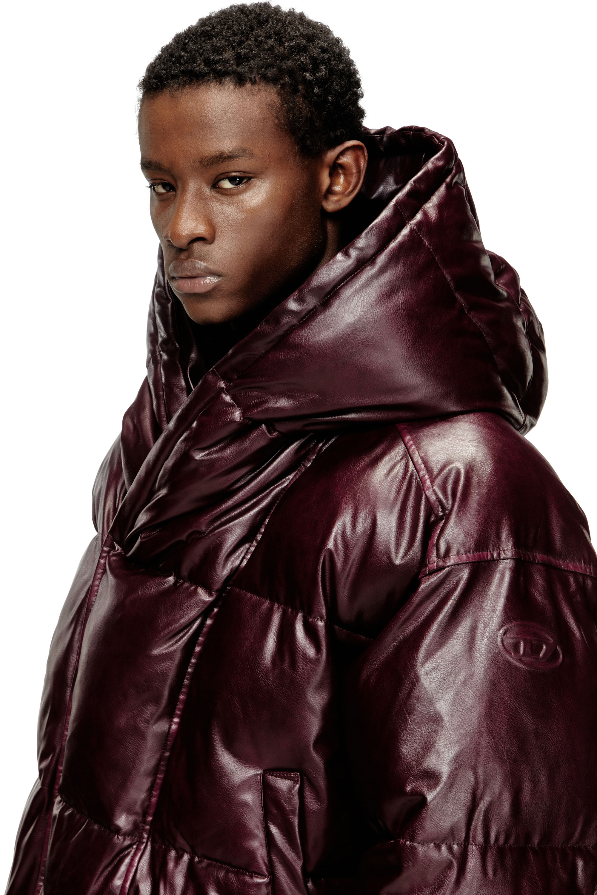 Men's Hooded puffer jacket in burgundy | Red | Diesel