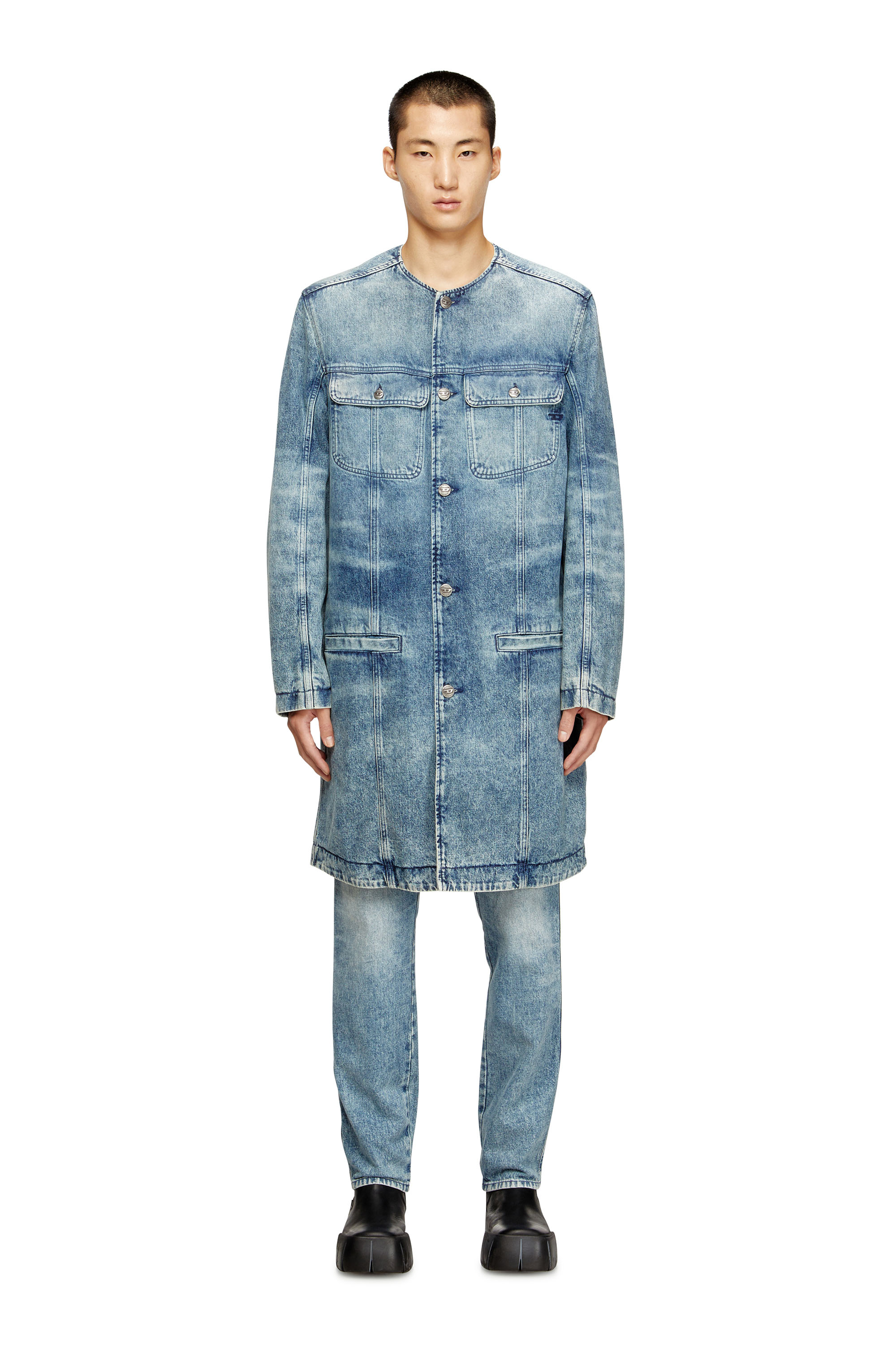 Diesel - D-ABERD-FSH1, Cappotto in denim cotone-canapa laserato Uomo in Blu - 1