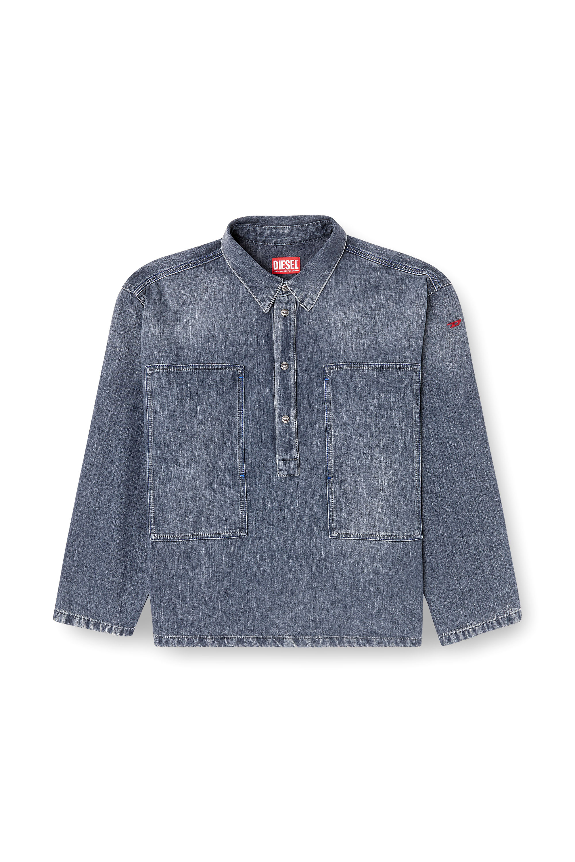 Diesel - DE-PRISS, Woman's Henley top in dirt-effect denim in Grey - 2