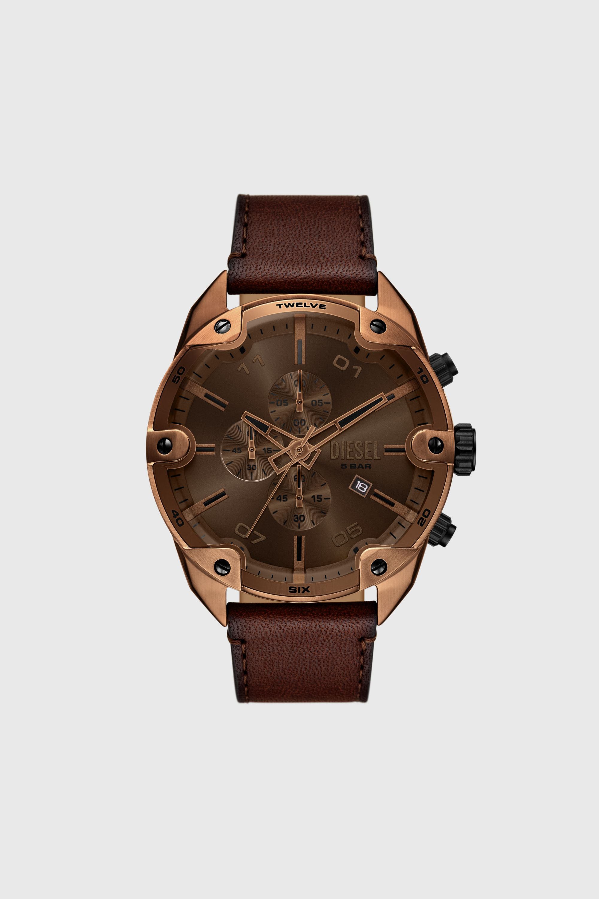 Diesel - DZ4698 WATCH, Orologio Spiked in pelle marrone Uomo in Marrone - 1