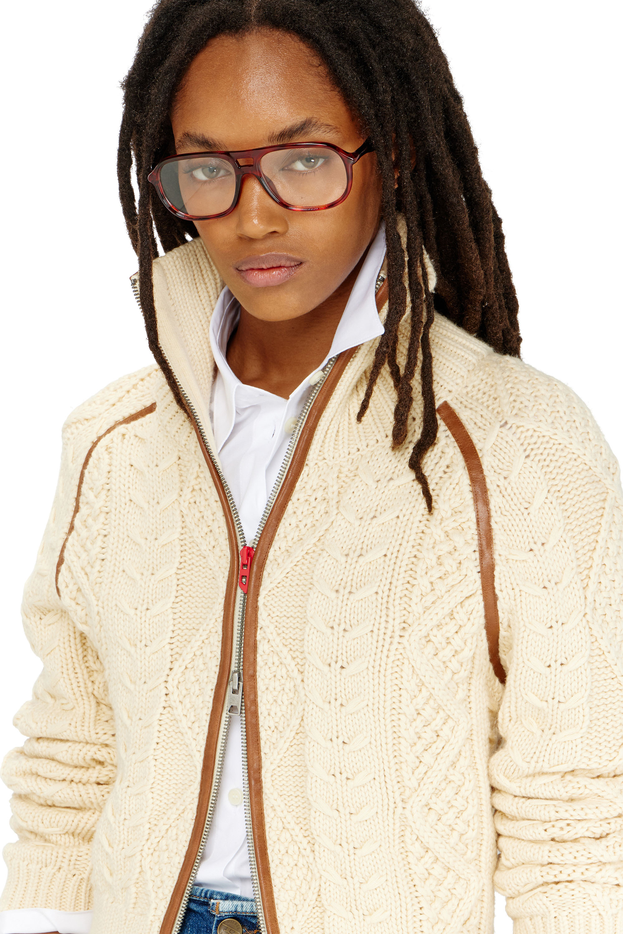 Diesel - M-INTELLE, Cardigan a trecce con bande a contrasto Donna in ToBeDefined - 5