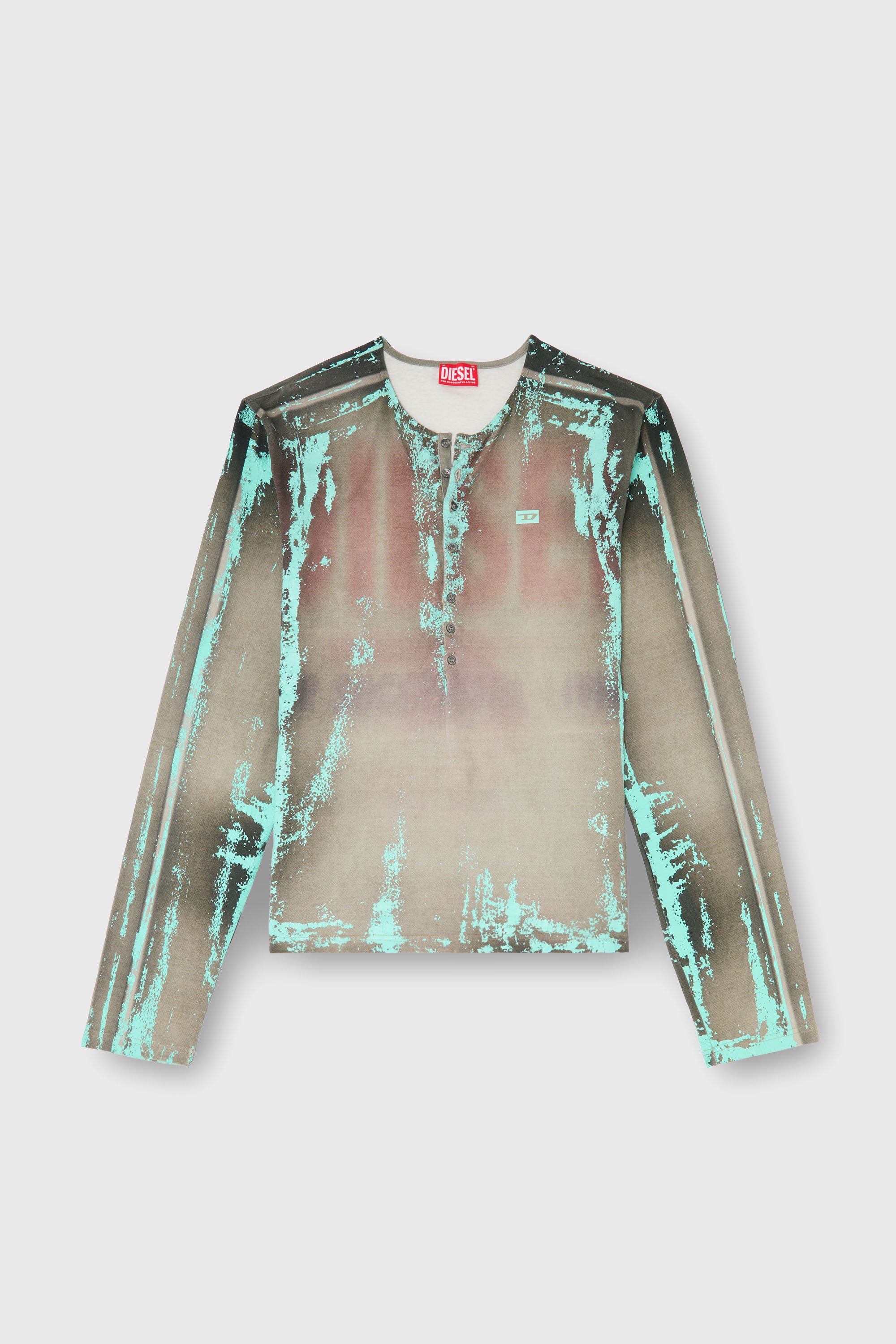 Diesel - T-FYNO-ML, Grandad T-shirt in jersey effetto pelle craquel&eacute; Uomo in Multicolor - 2