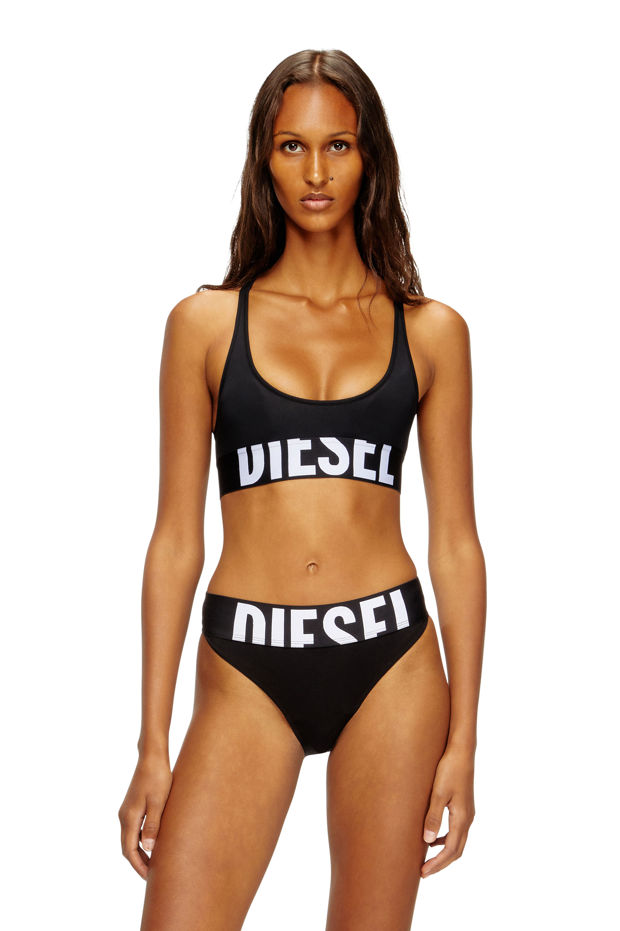 Diesel - ALLISON-D-POP, Reggiseno sportivo con logo tagliato Donna in Nero - 1