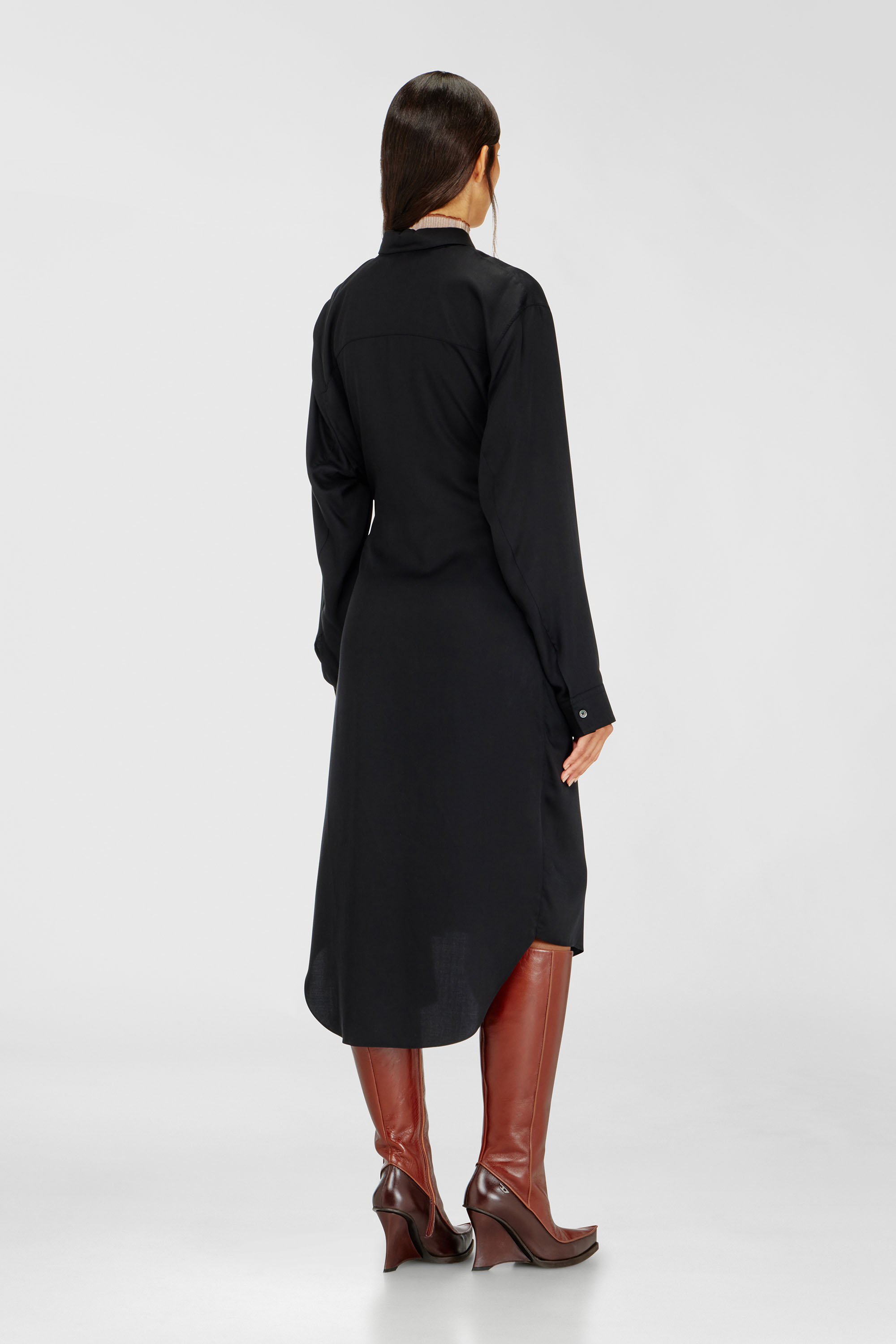 Diesel - D-ILETTA-S1, Abito a camicia midi con dettagli intrecciato Donna in Nero - 4