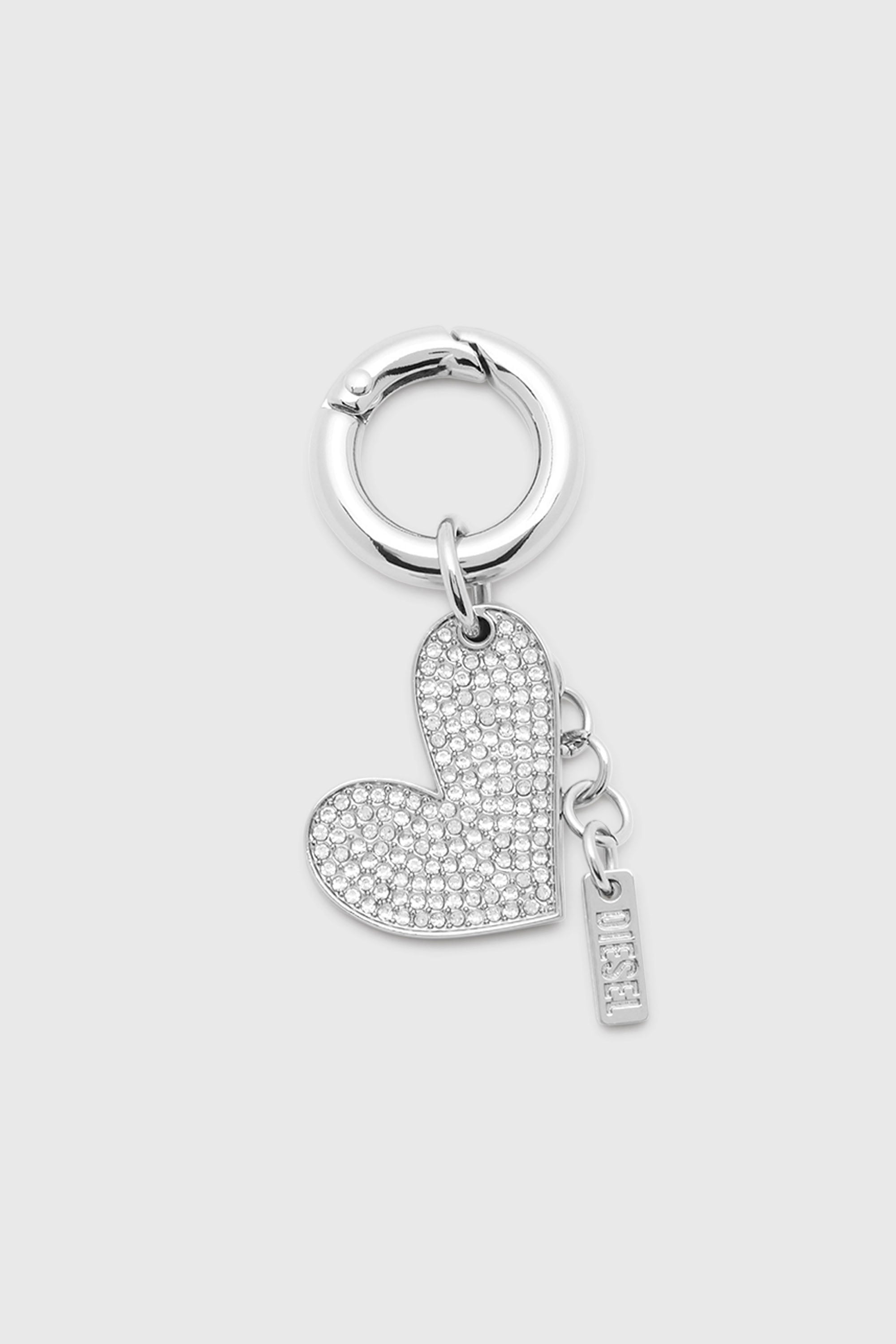 Diesel - CHARM-HEART, Woman's Metal heart charm with rhinestones in Silver - 1