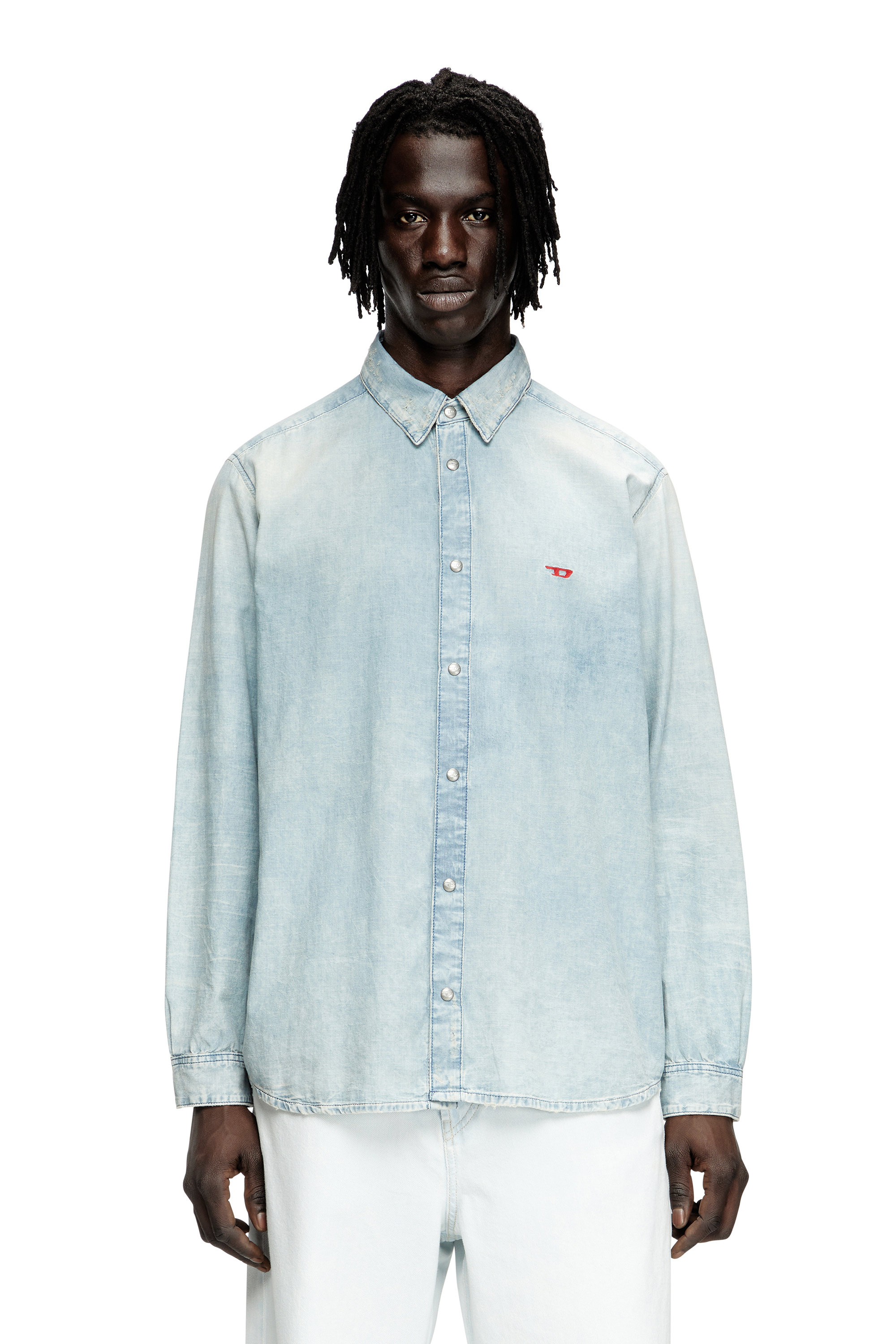 Diesel - D-SIMPLY, Camicia in denim effetto bleach Uomo in Blu - 1