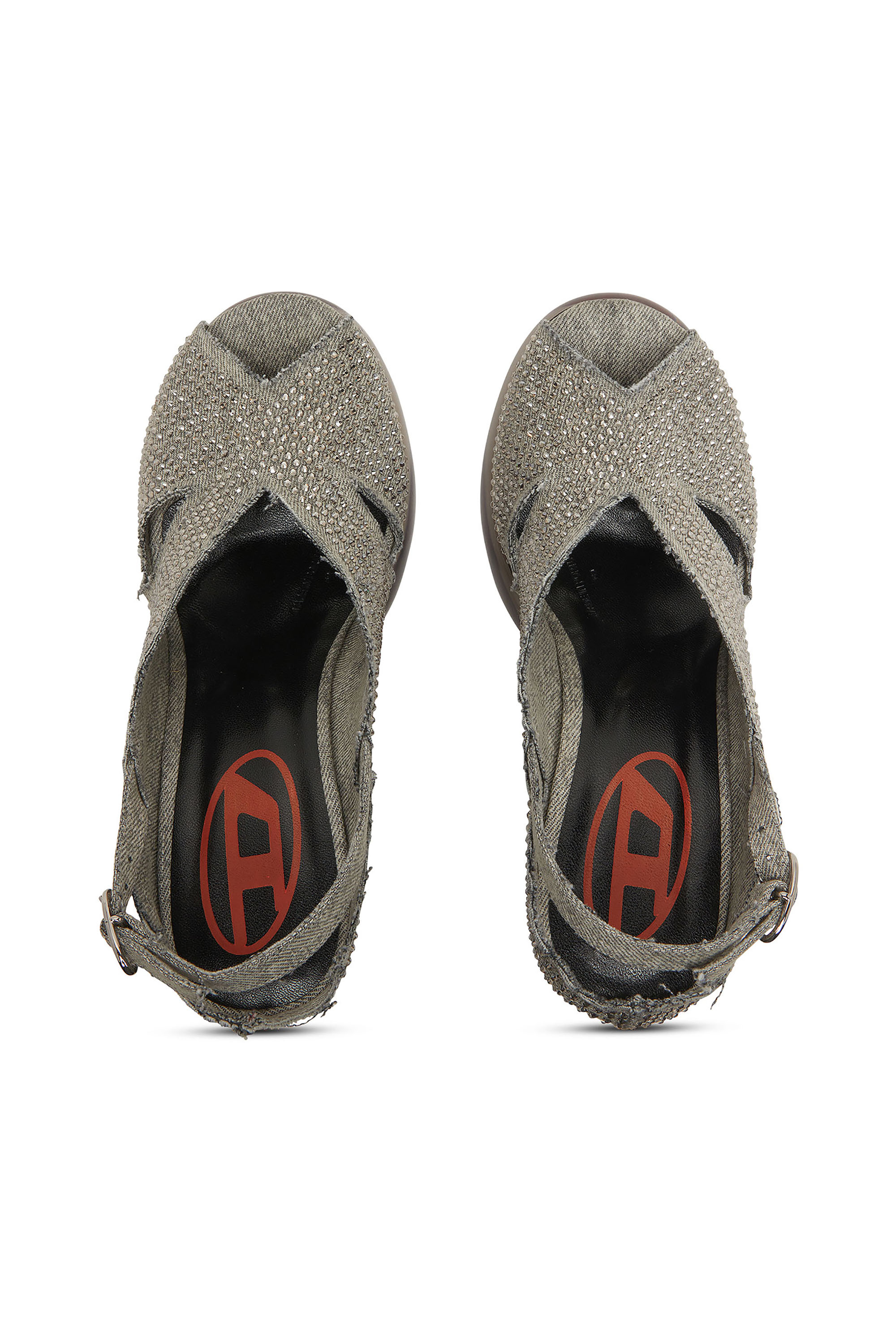 Diesel - D-LAKE PLATFORM SDL, D-Lake-Sandali platform in denim con strass e plexiglass Donna in Grigio - 4