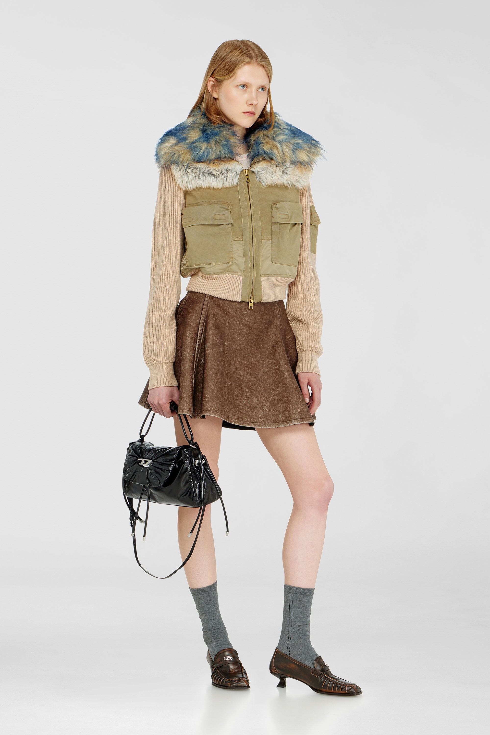 Diesel - G-USTAV, Bomber con bordi a costine e inserti effetto peluche Donna in Beige - 1