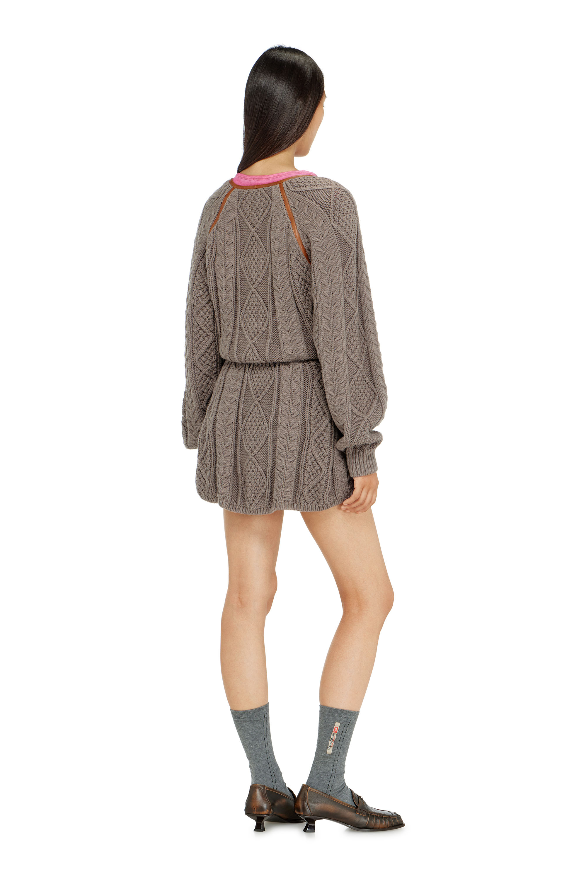 Diesel - M-INTESSE, Abito mini cardigan in maglia a trecce Donna in Grigio - 4