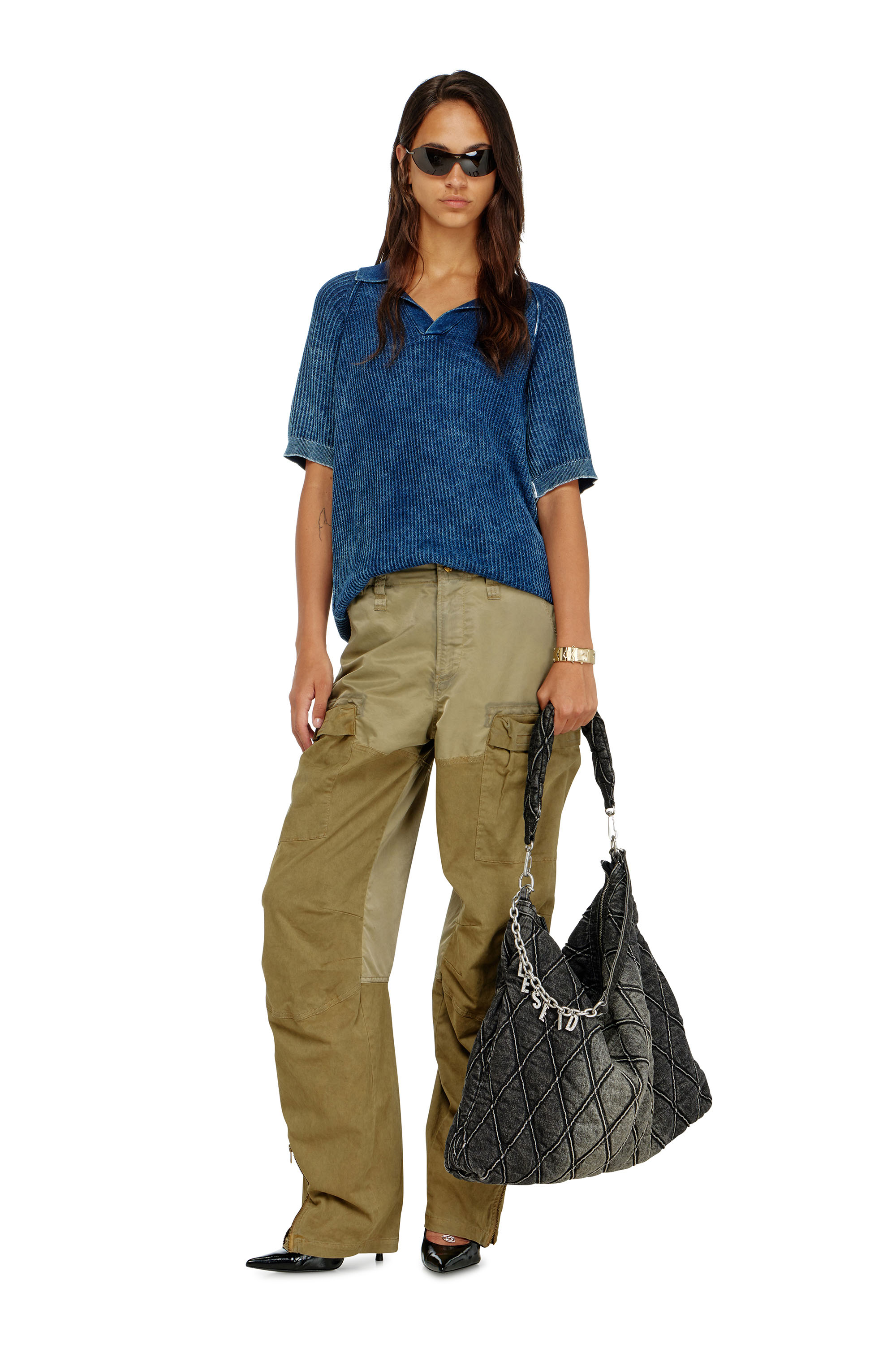 Diesel - P-ARKER, Pantaloni cargo in cotone e nylon Donna in Verde - 1