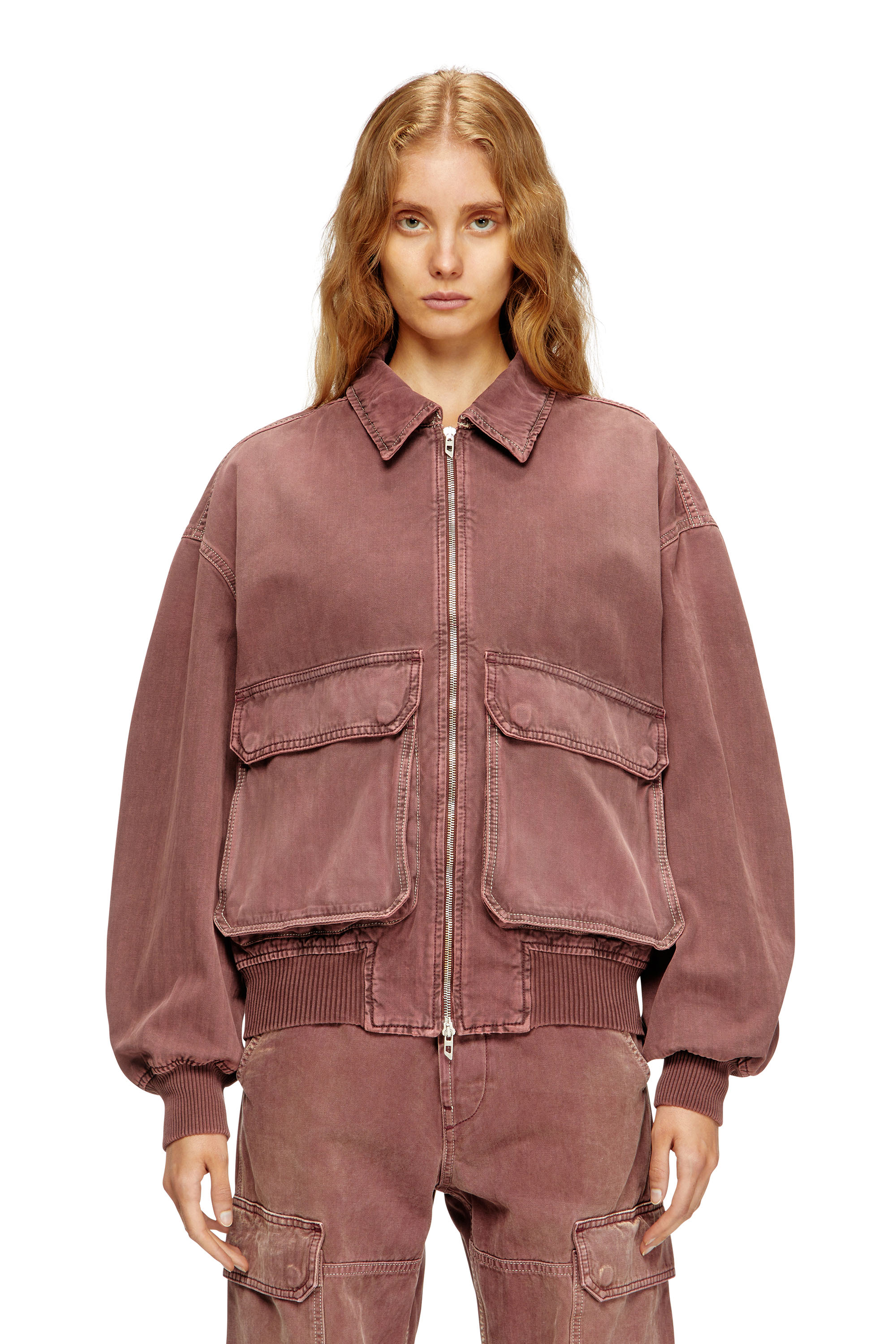 Diesel - D-KURZ, Giacca in denim colorato herringbone Unisex in Marrone - 1