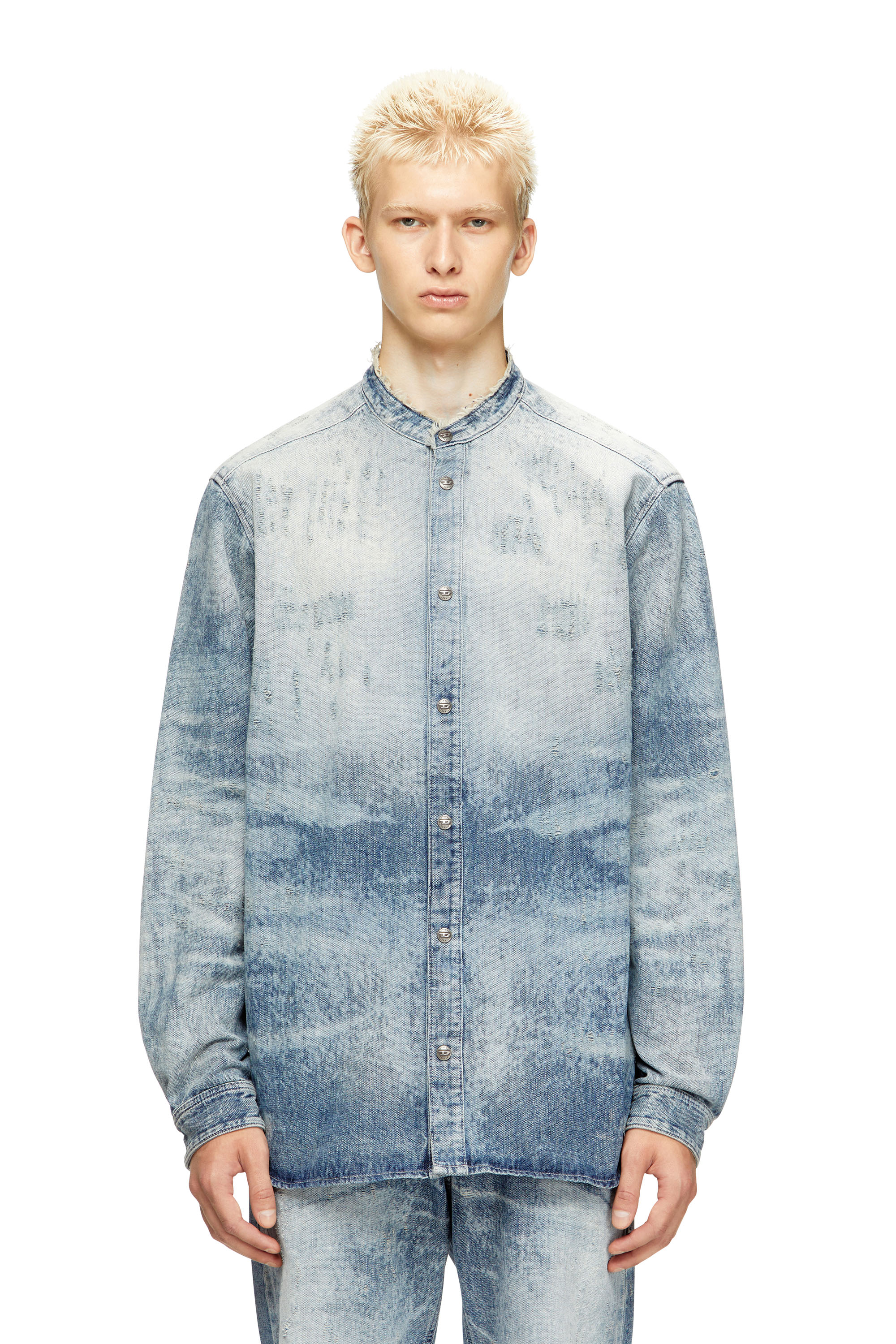 Diesel - D-SIMP-FSH, Camicia in denim distressed a nido l'ape Uomo in Blu - 1