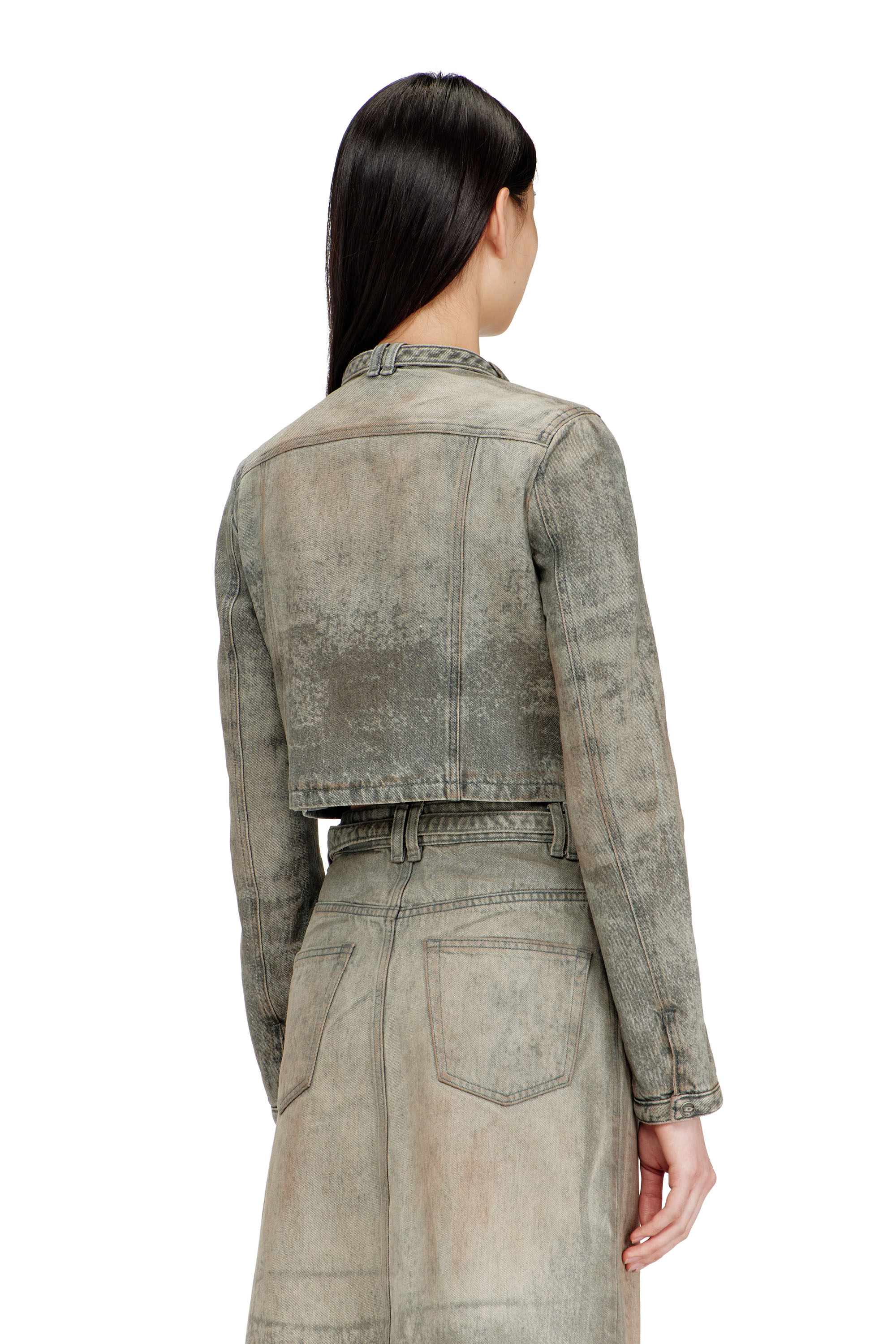 Diesel - DE-SAPHIX-FSI1, Giacca cropped in satin denim di cotone e canapa Donna in Grigio - 4