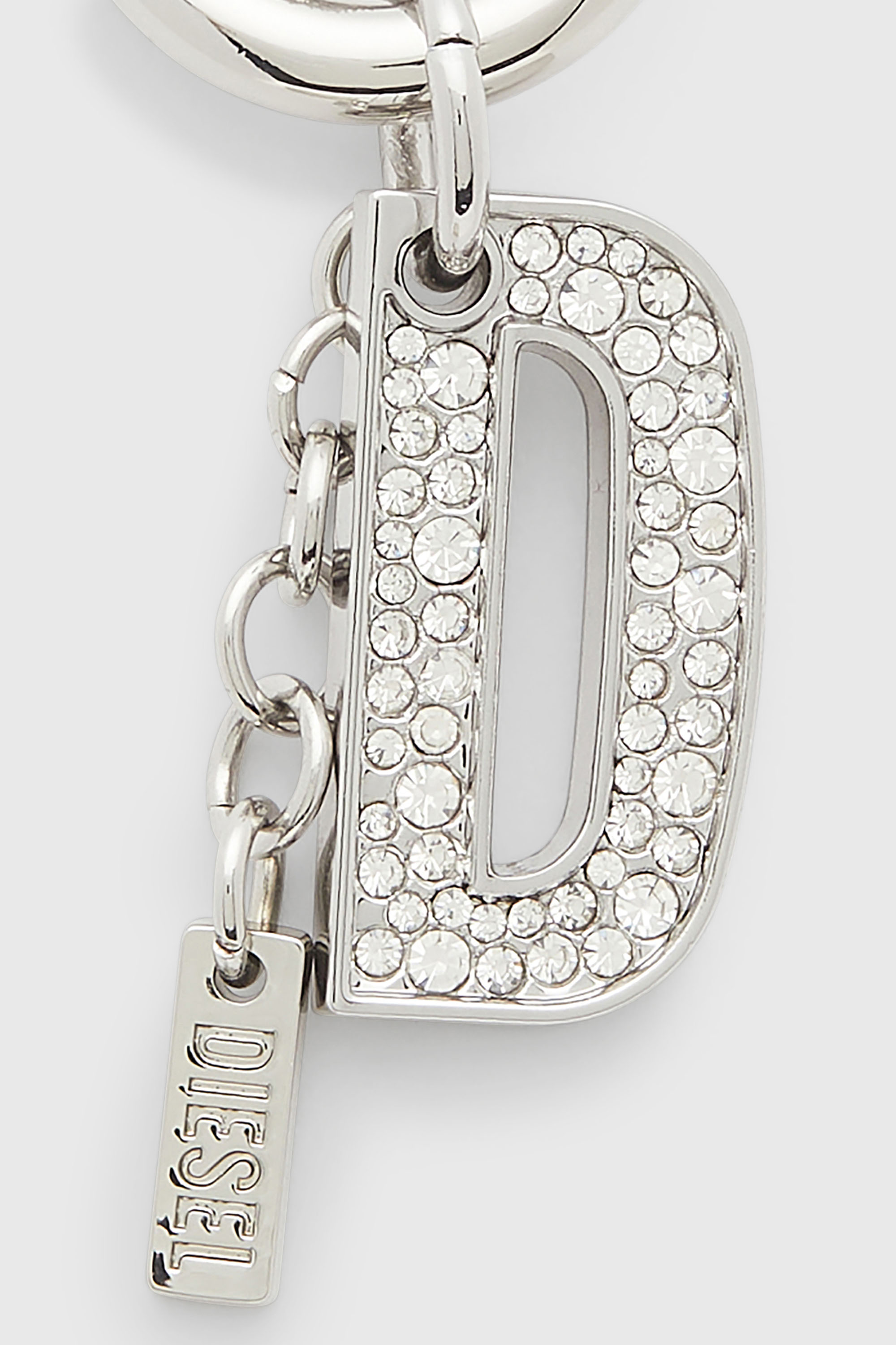 Diesel - CHARM-D, Portachiavi in metallo con charm cristallo D Donna in Argento - 3