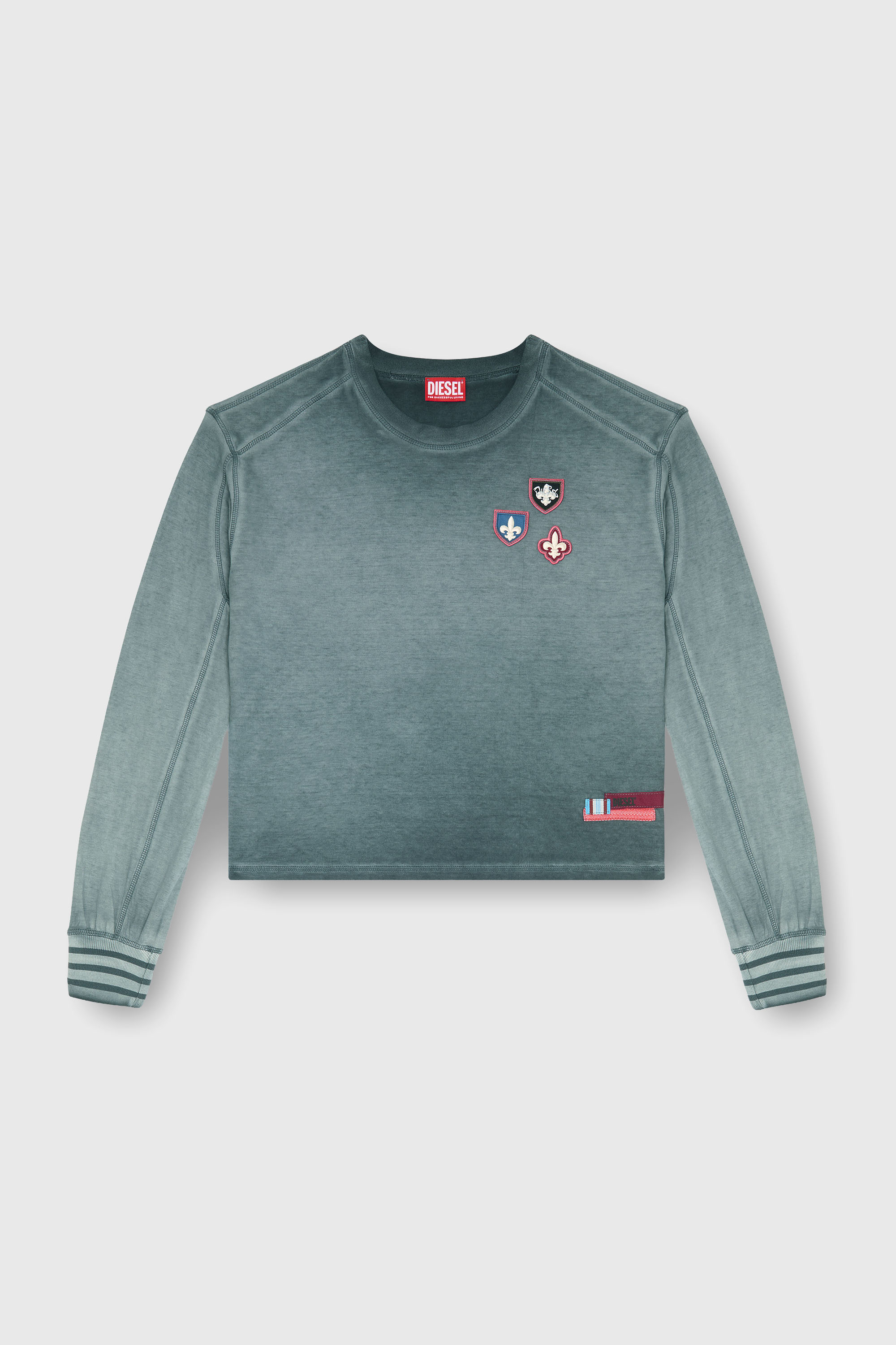 Diesel - T-BAWYE-LS, Woman's T-shirt with patches and microwaffle inserts in Dark Green - 2