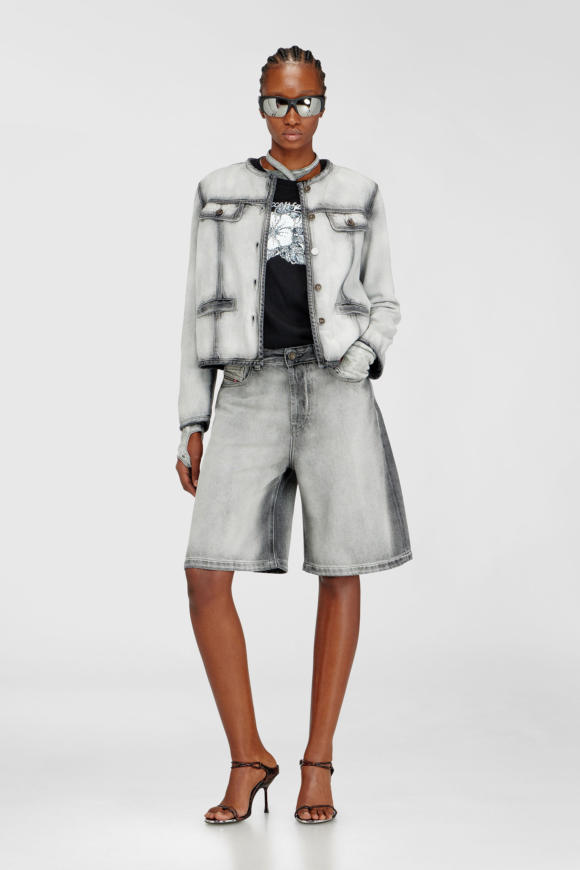 Diesel - DE-SIRE-SHORT-FSI, Shorts in denim skeleton morbido Donna in Grigio - 1