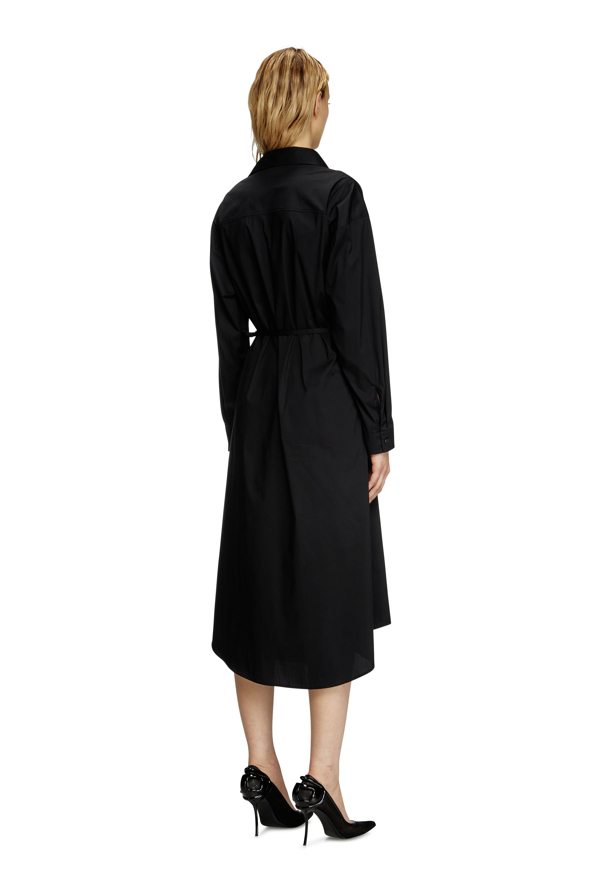 Diesel - D-ELPHI-LONG, Shirt dress a portafoglio in popeline Donna in Nero - 4