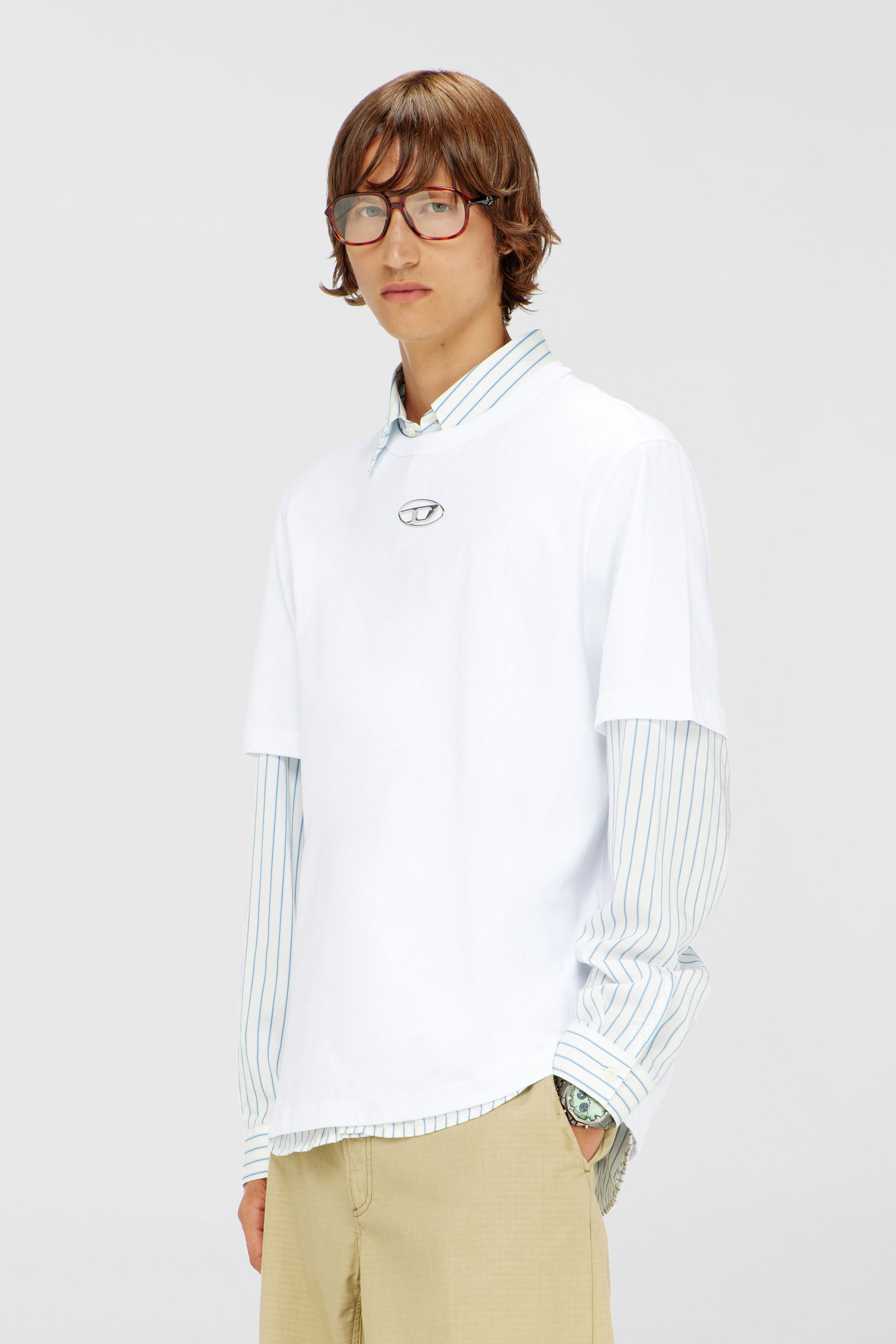 Diesel - T-ADJUST-OD, T-shirt con Oval D metallica Uomo in Bianco - 1