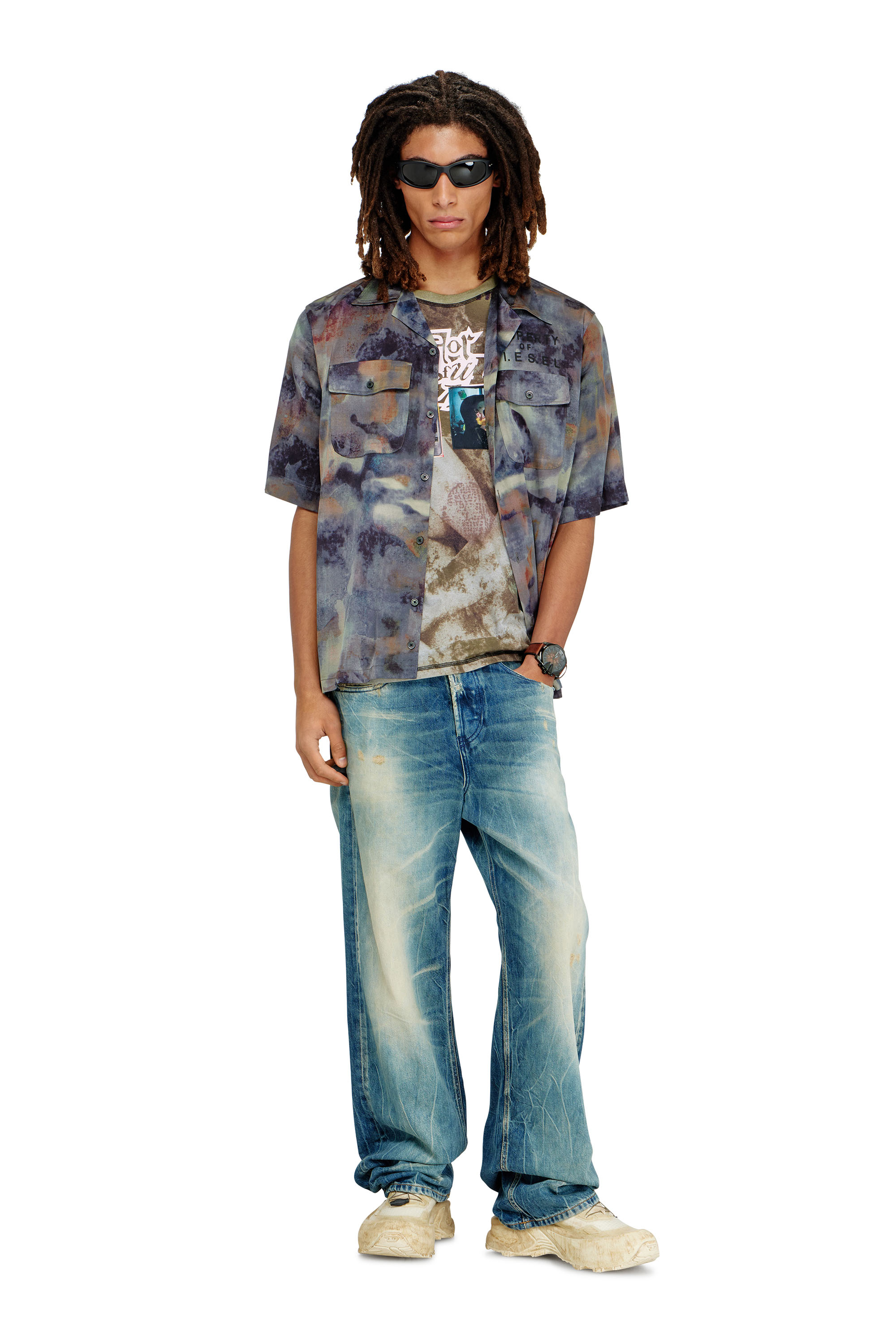 Diesel - S-BRACK-DMBN, Camicia in raso con stampa camouflage su tutta la superficie Uomo in Multicolor - 1