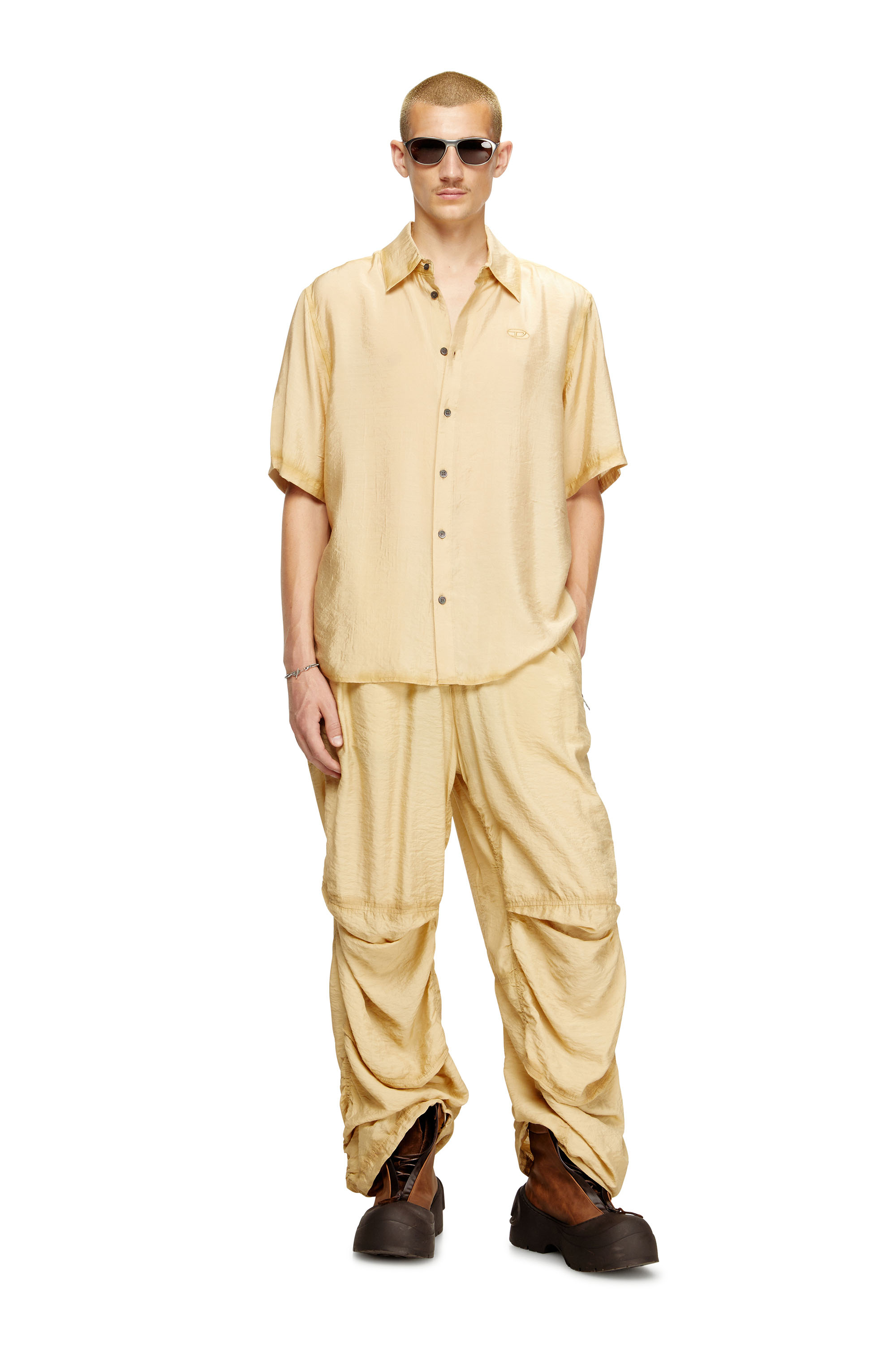 Diesel - S-SIMPLY-SS-LHBA, Camicia in viscosa di nylon crinkle Uomo in Marrone - 2