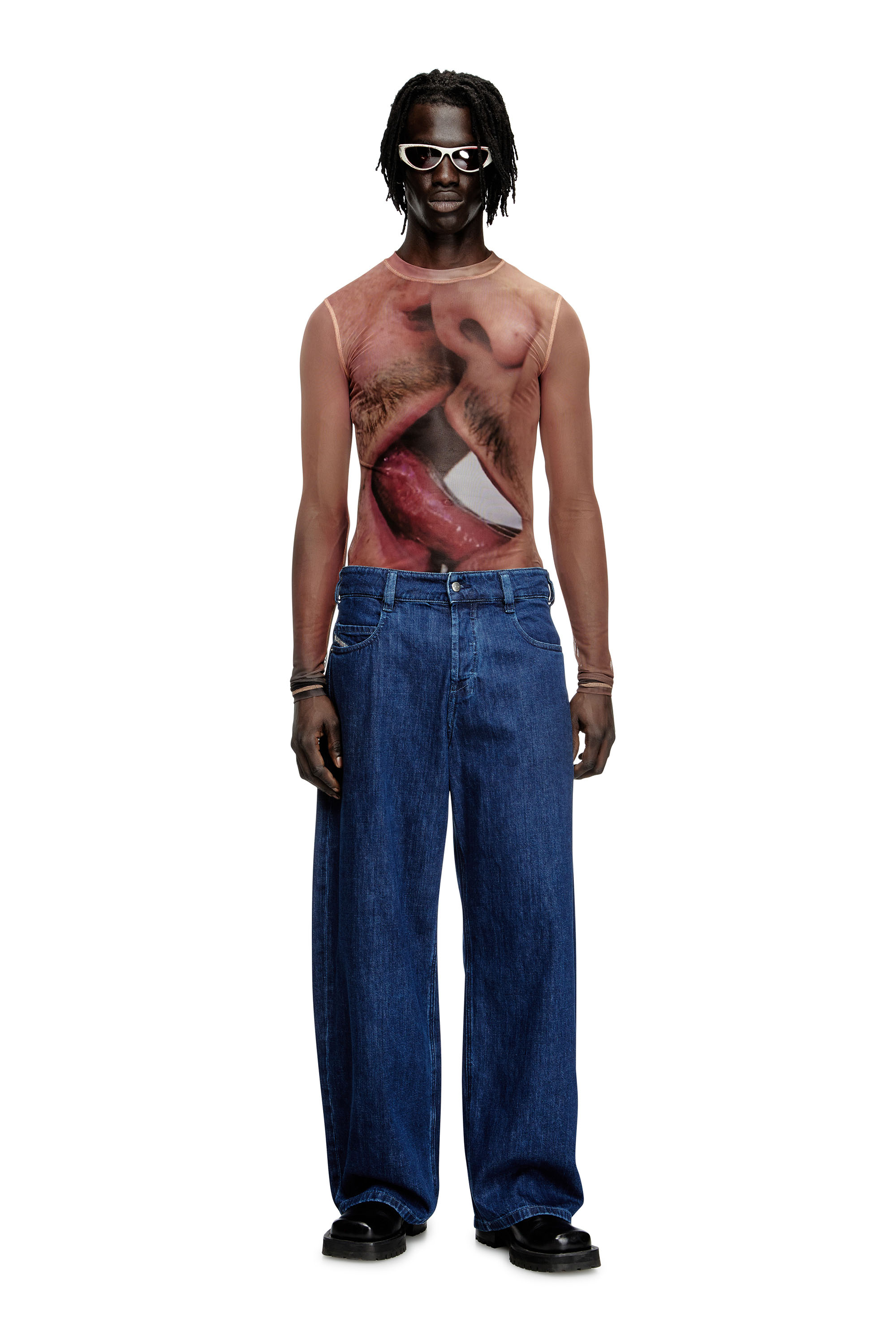 Diesel - PR-T-SIELAR-TOM25-1, Top a manica lunga in rete stampata Unisex in Rosa - 1