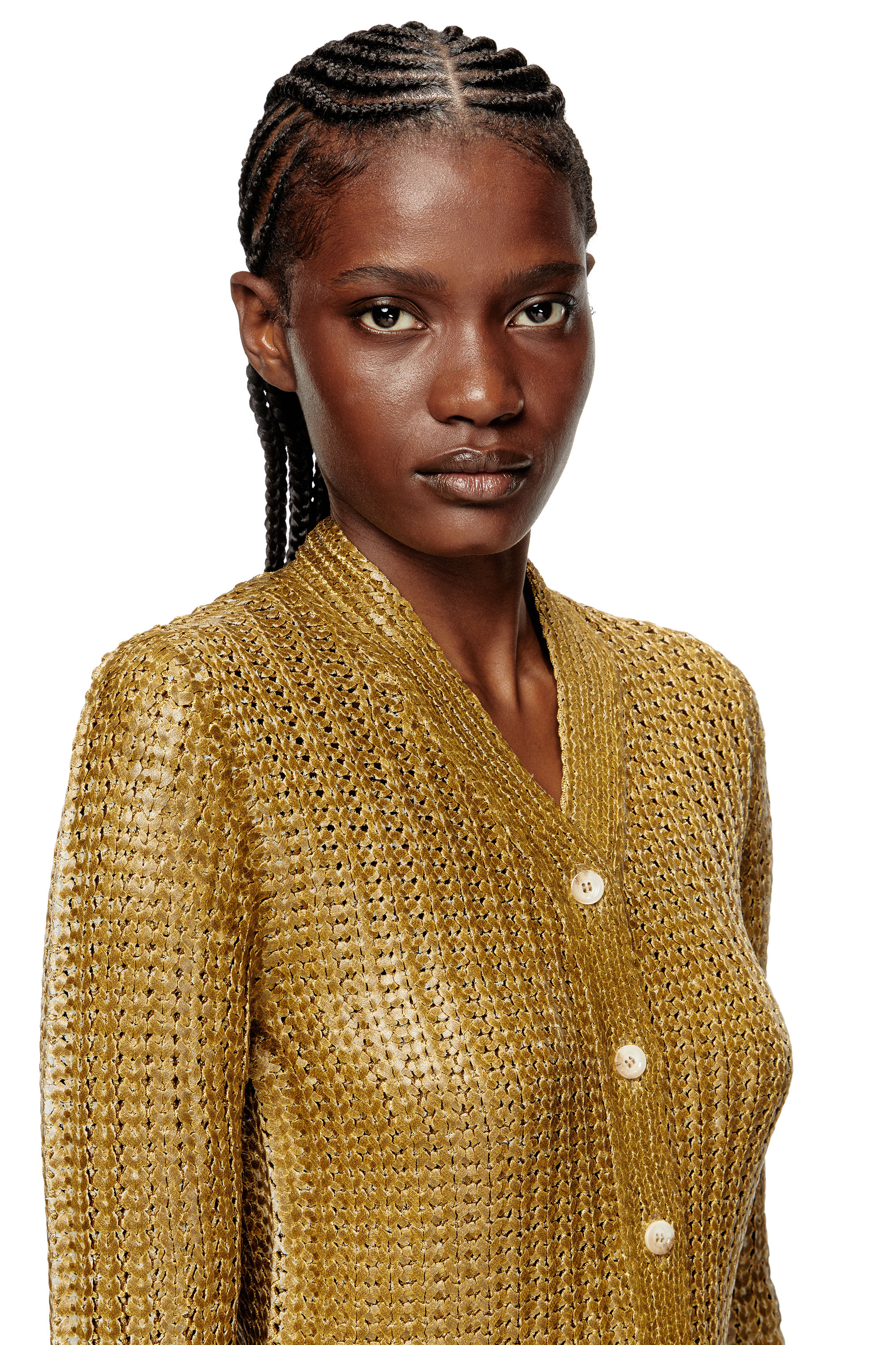 Diesel - M-MILLO, Cardigan a costine effetto lucido Donna in Marrone - 5